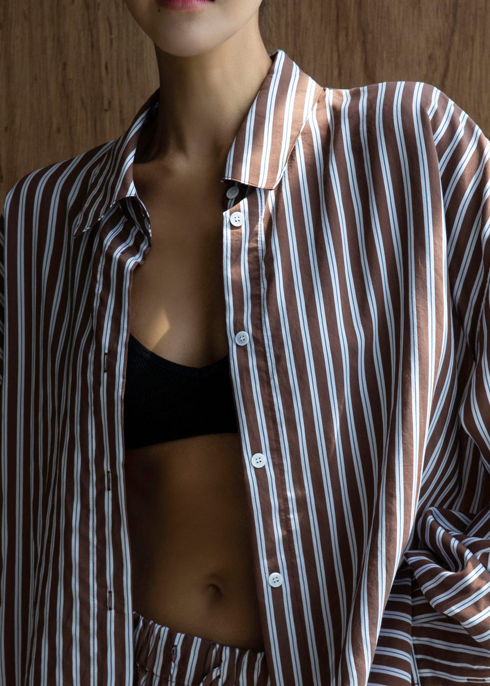 Toscane Oversized Shirt - Brown/White Stripe - 1