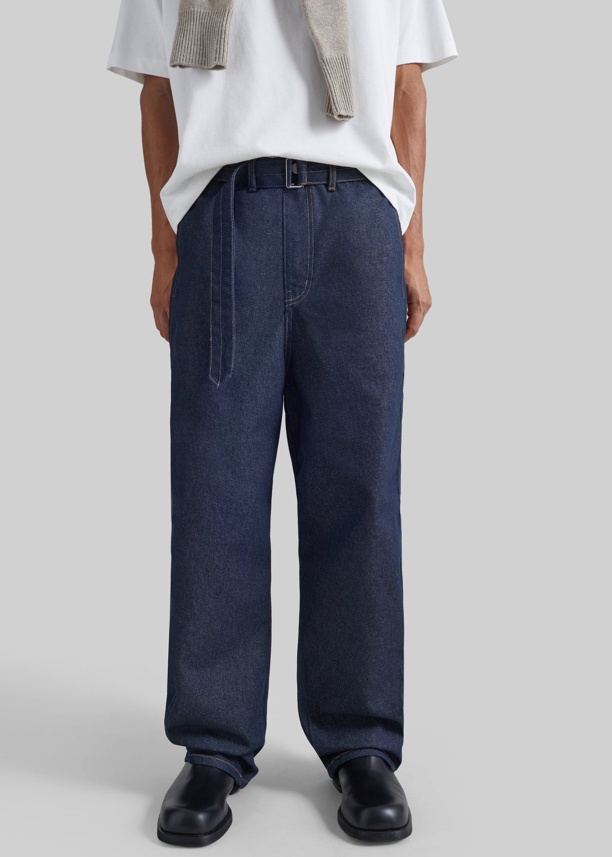 Jean large Tregor ceinturé - Bleu foncé délavé