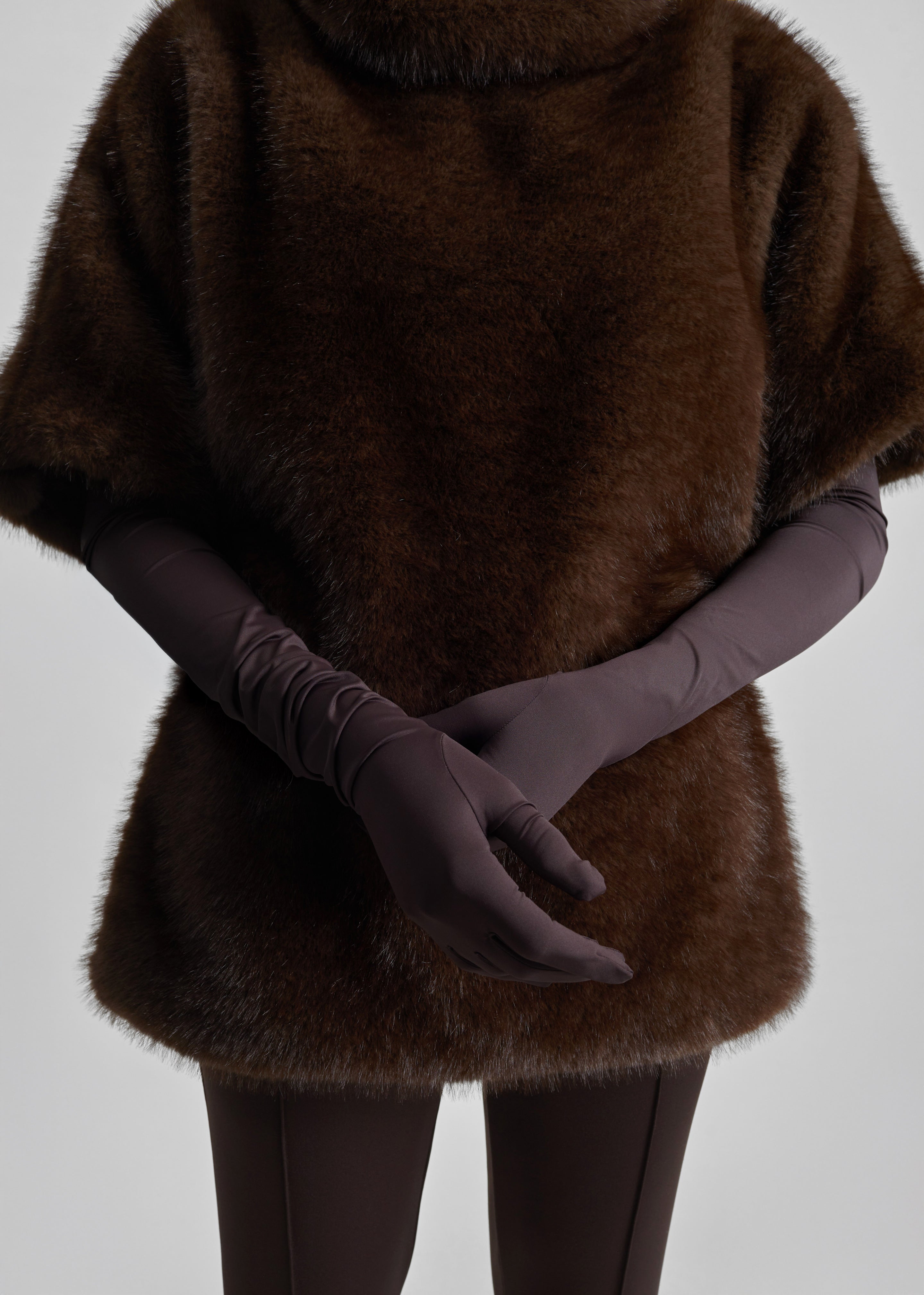 Trento Faux Fur Mock Neck Top - Dark Brown - 2
