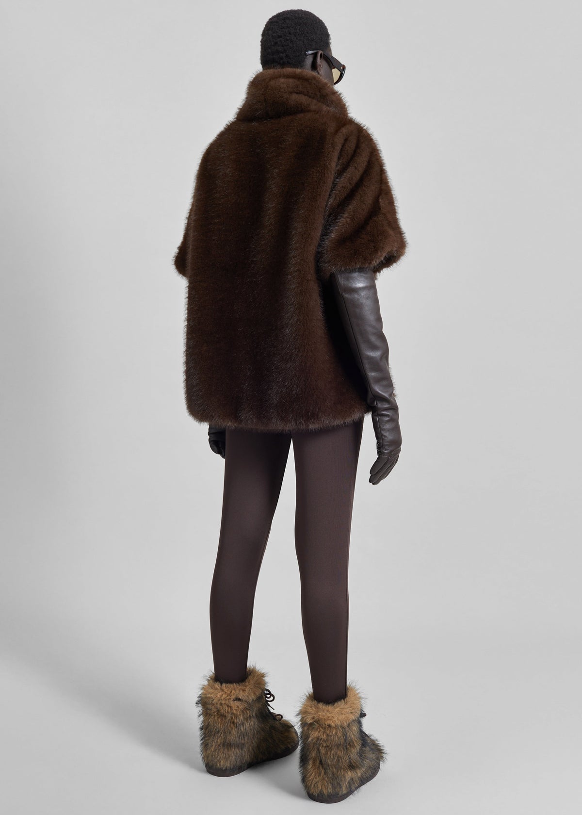 Trento Faux Fur Mock Neck Top - Dark Brown - 5
