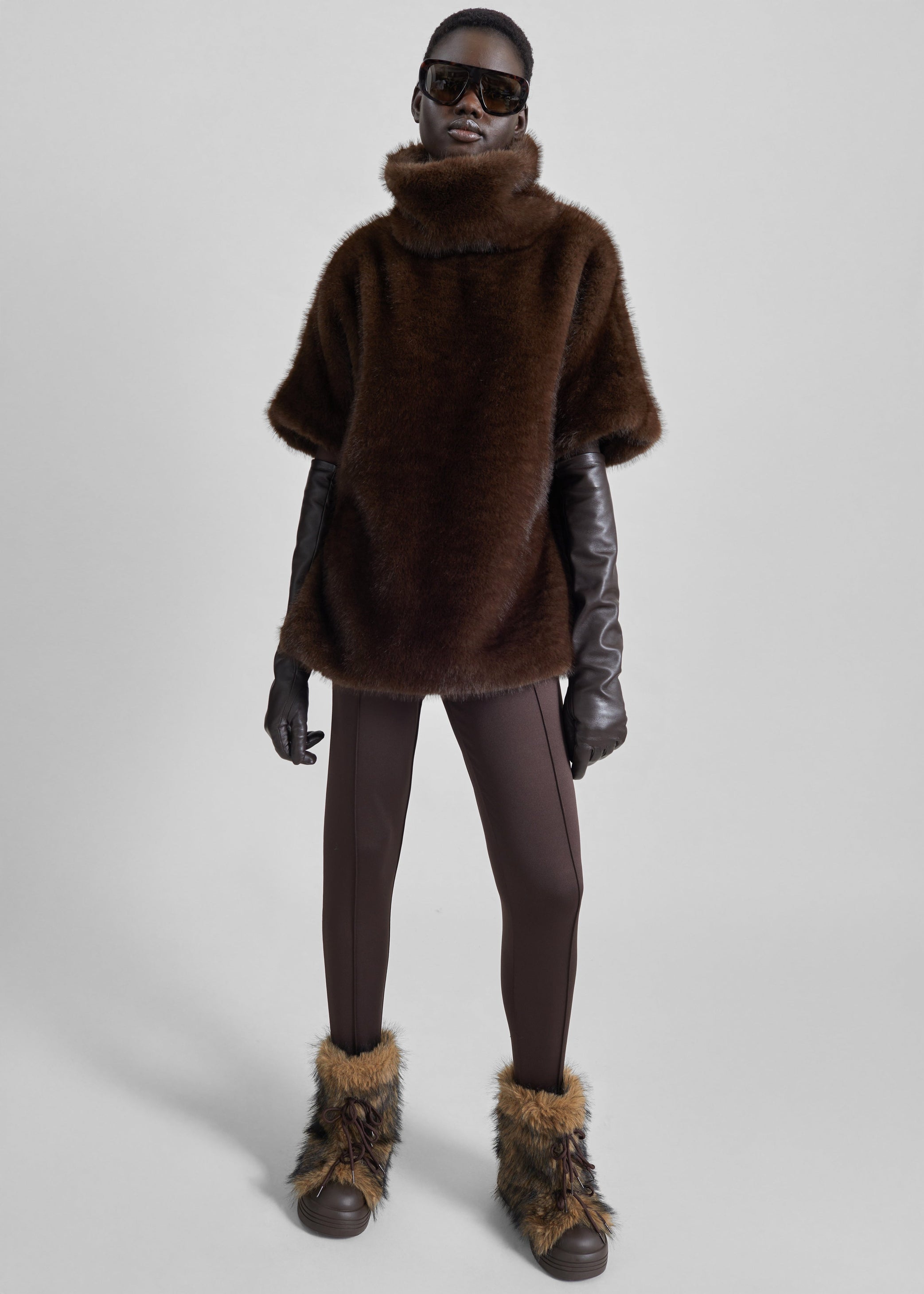 Shop the look image for Trento Faux Fur Mock Neck Top - Dark Brown