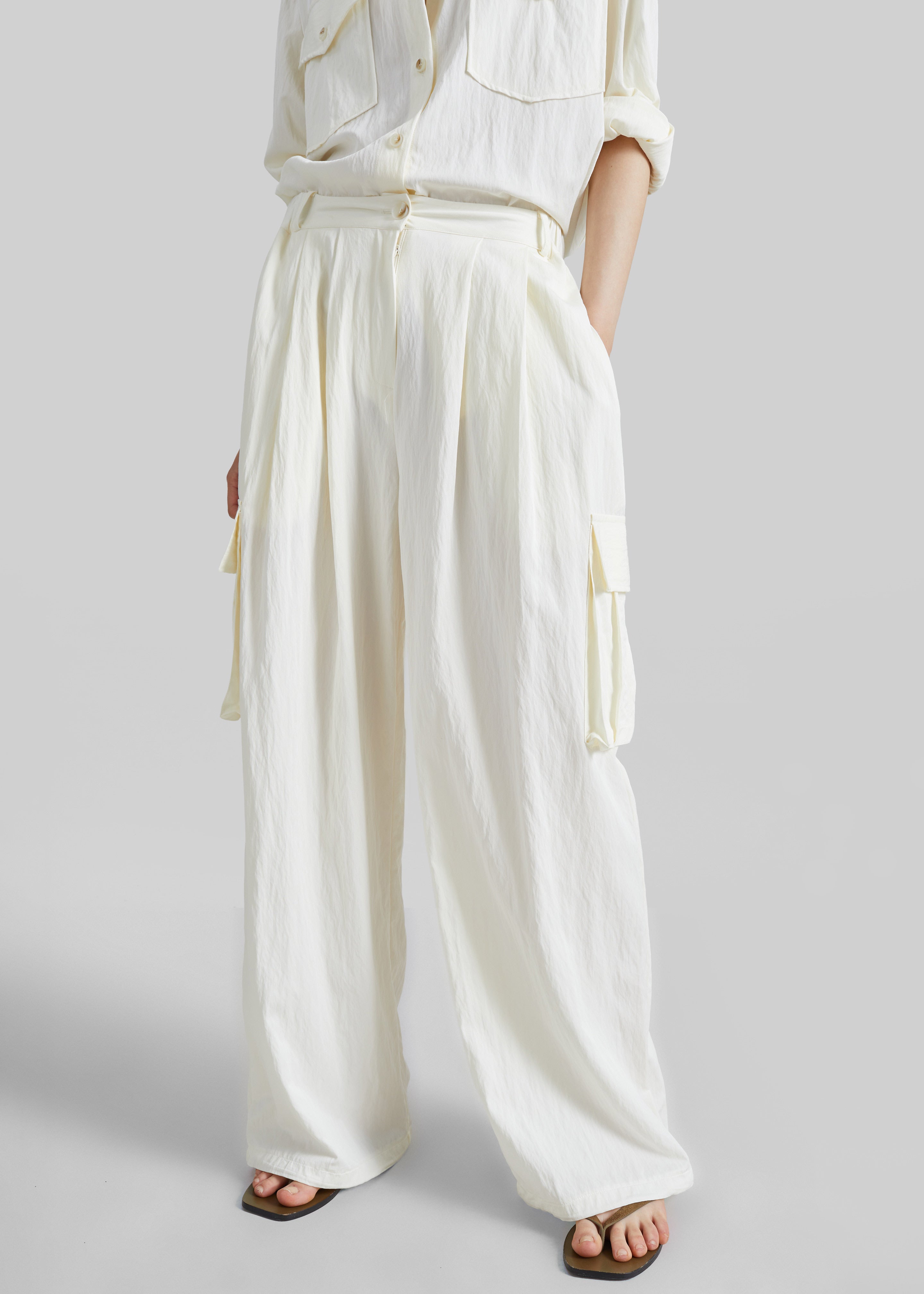 Trevi Textured Cargo Pants - Cream - 2