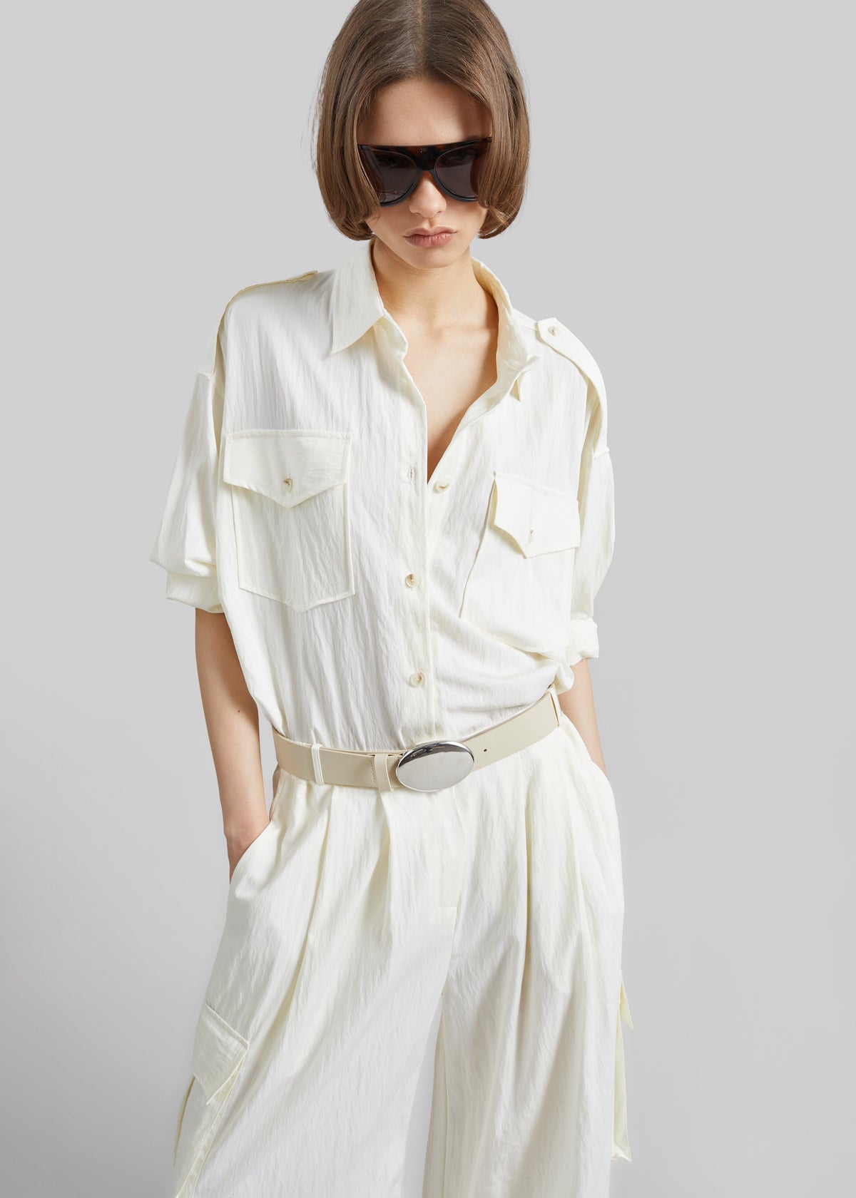 Trevi Textured Cargo Shirt - Cream - 5