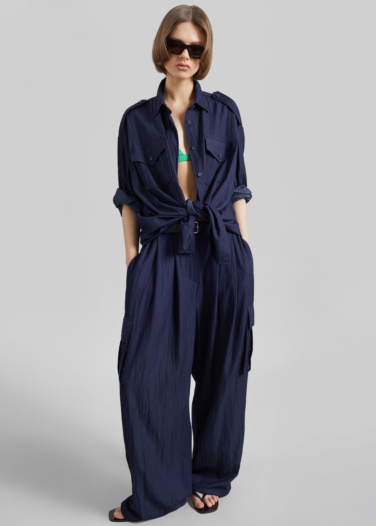 Trevi Textured Cargo Pants - Navy - 5