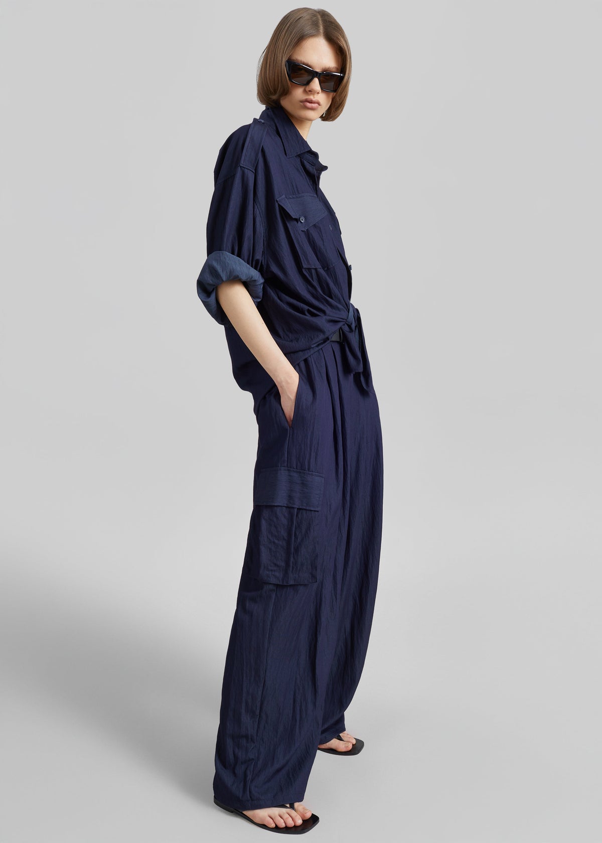 Trevi Textured Cargo Pants - Navy - 3