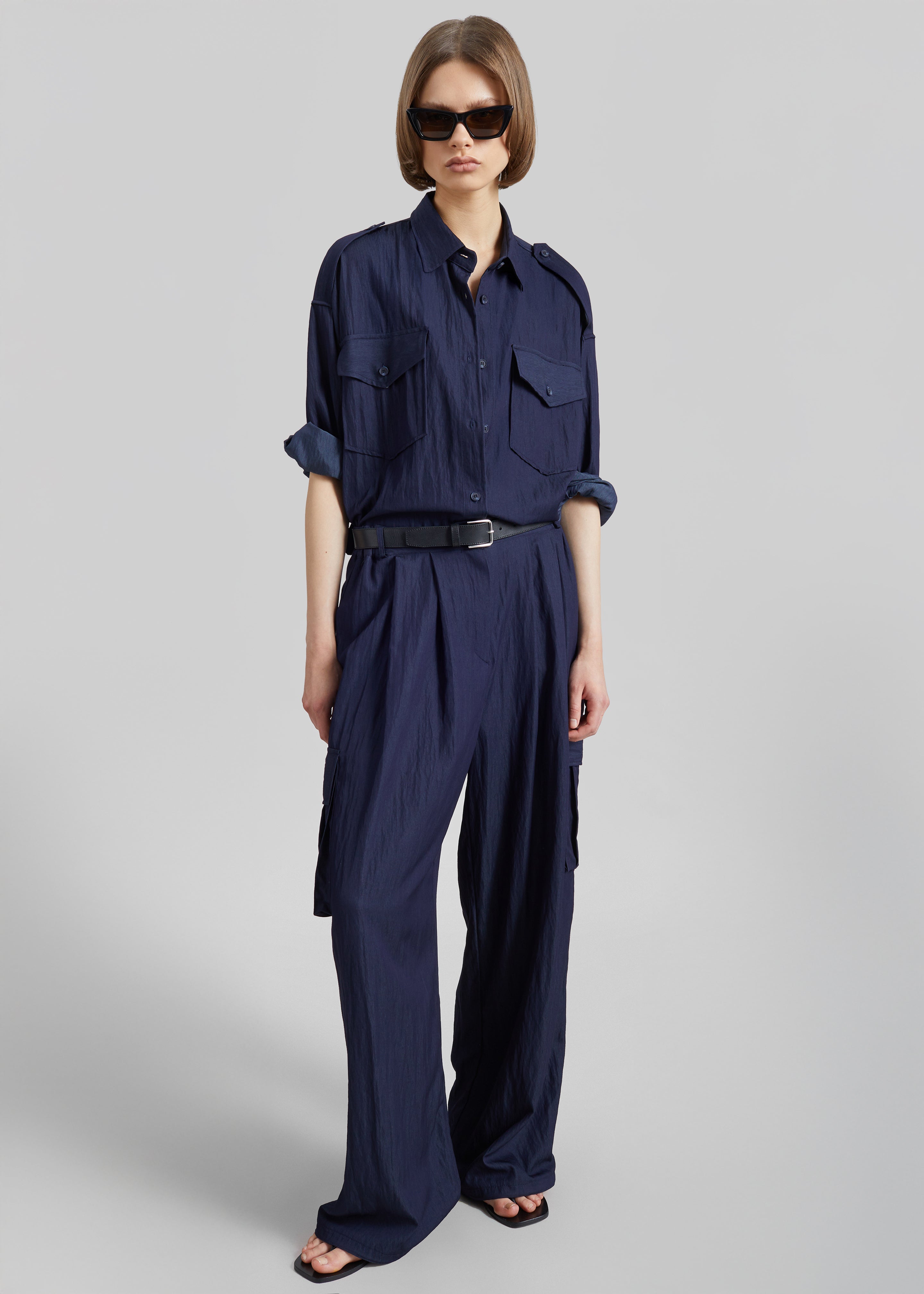 Trevi Textured Cargo Pants - Navy - 1