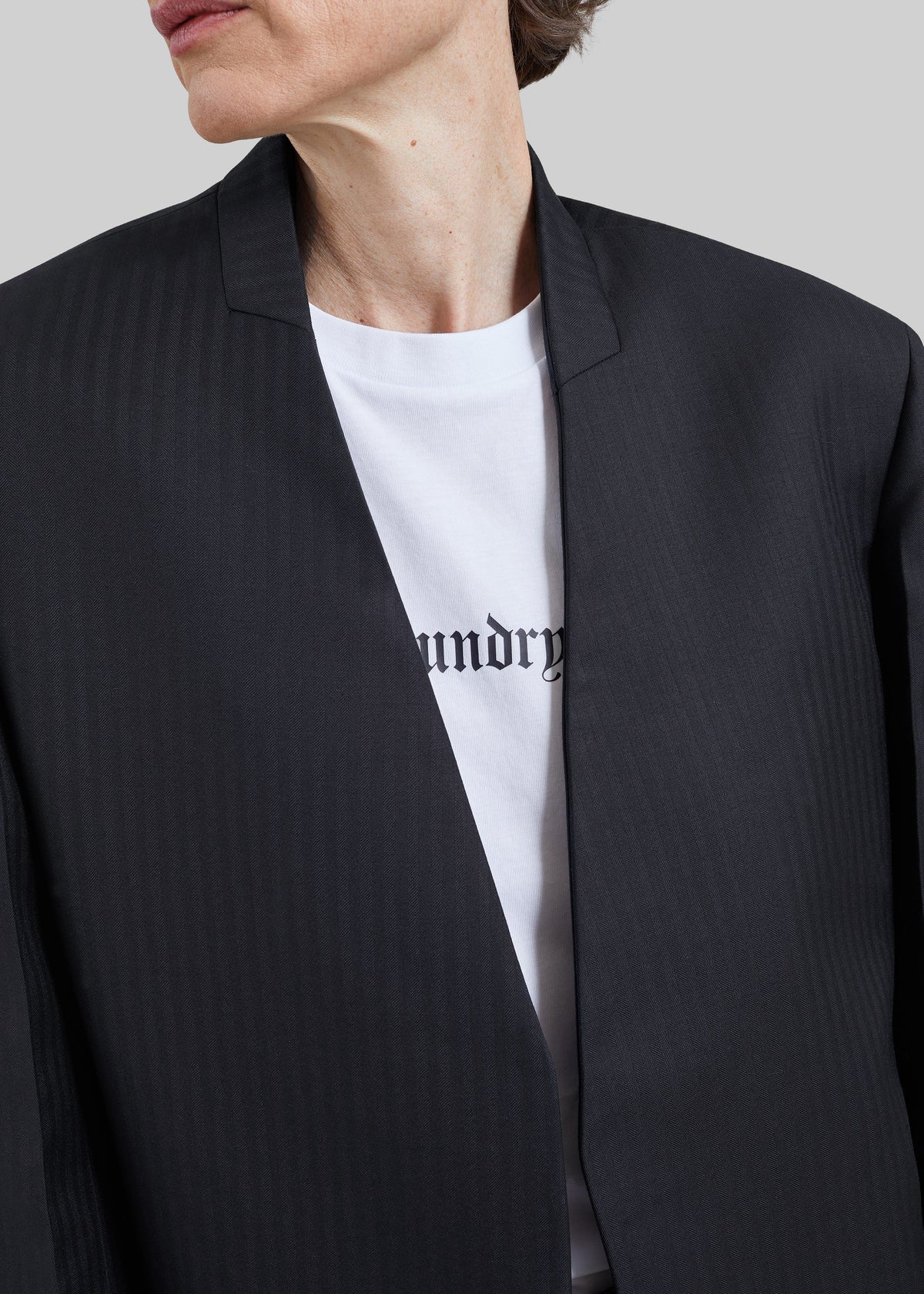 Blazer Trevis con motivo a chevron senza colletto - Nero