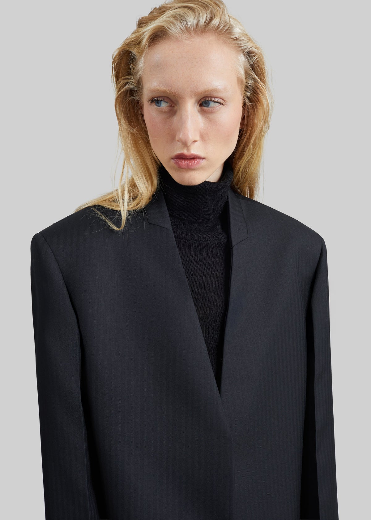 Blazer Trevis con motivo a chevron senza colletto - Nero