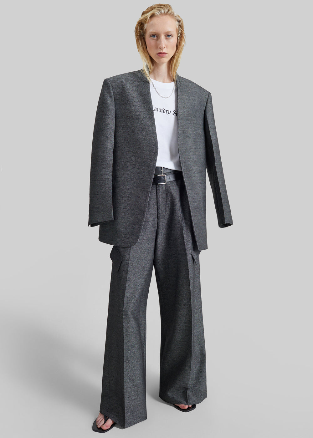 Trevis Collarless Blazer - Black Melange