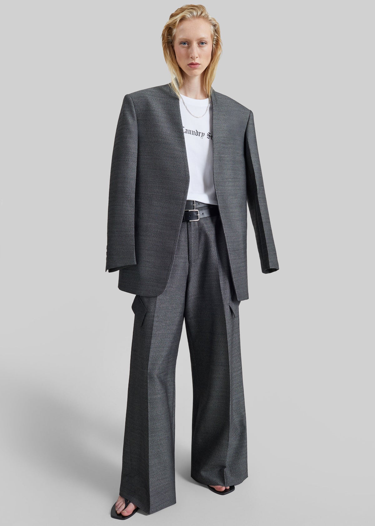 Blazer Trevis senza colletto - Nero mélange