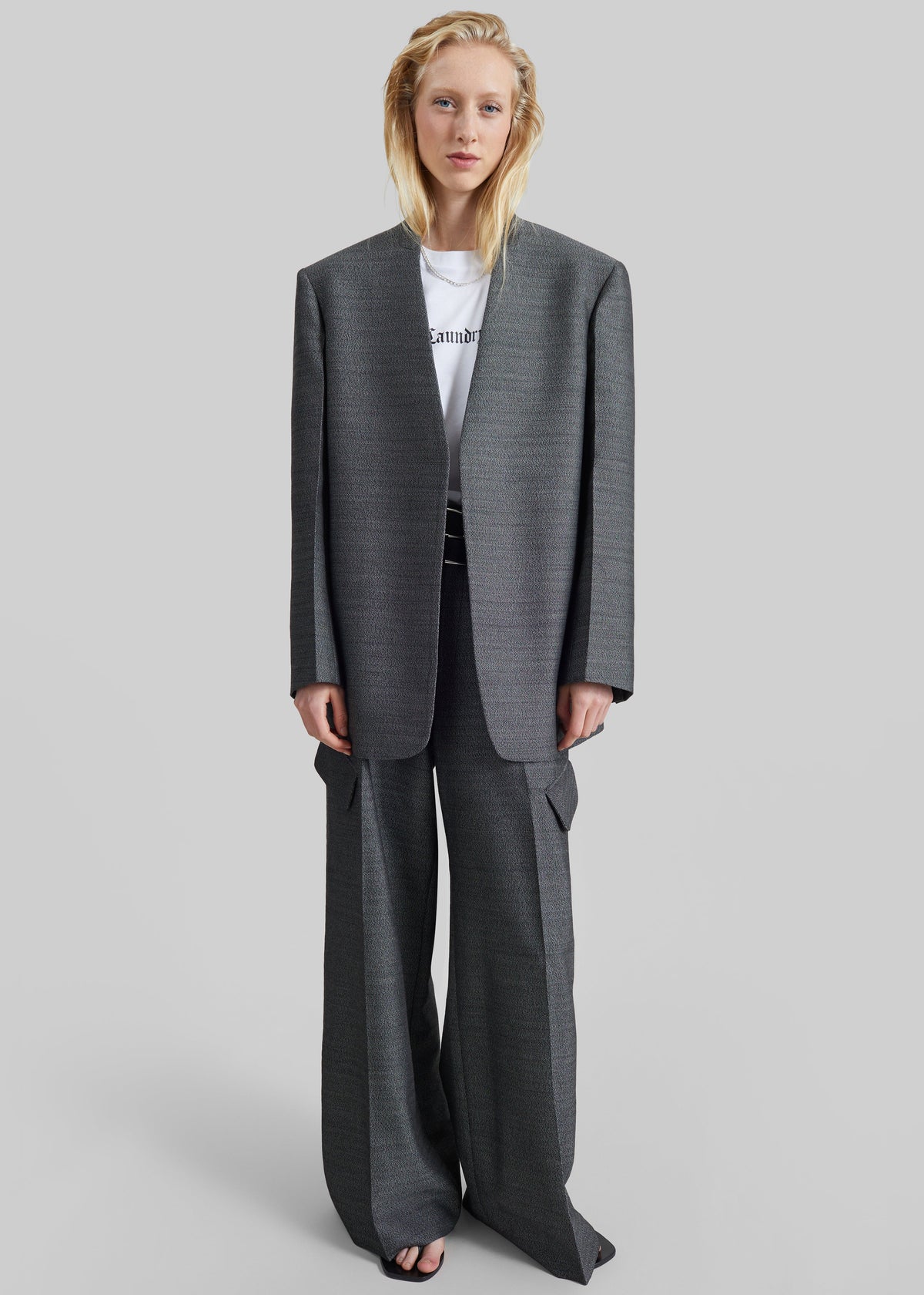 Blazer Trevis senza colletto - Nero mélange