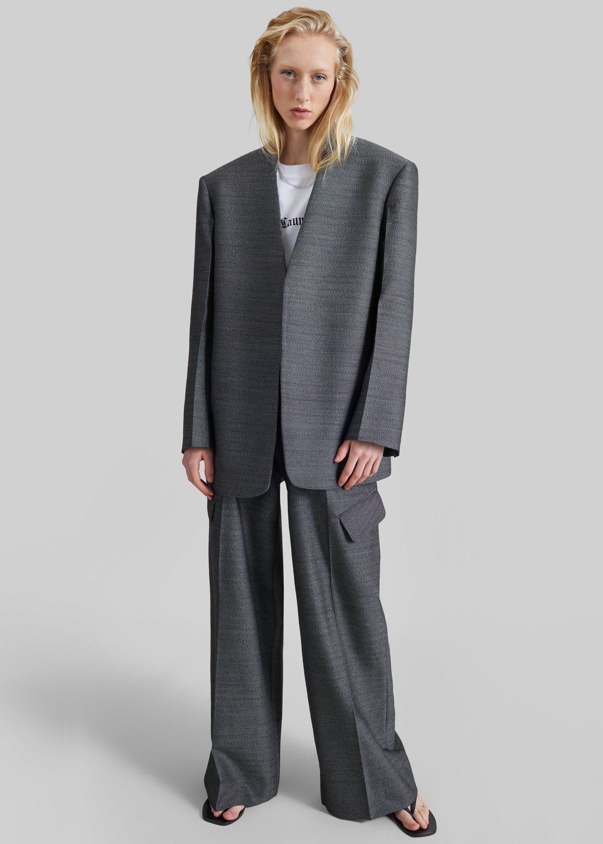 Blazer Trevis senza colletto - Nero mélange