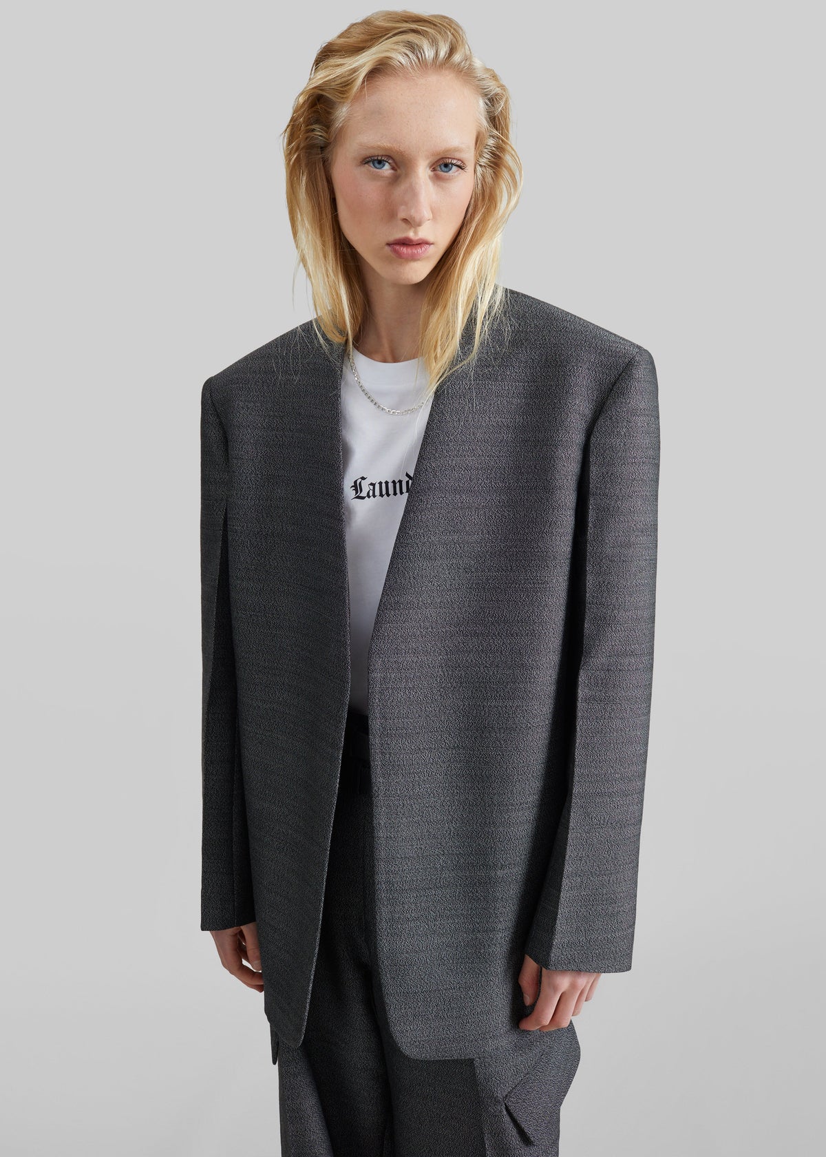 Blazer Trevis senza colletto - Nero mélange