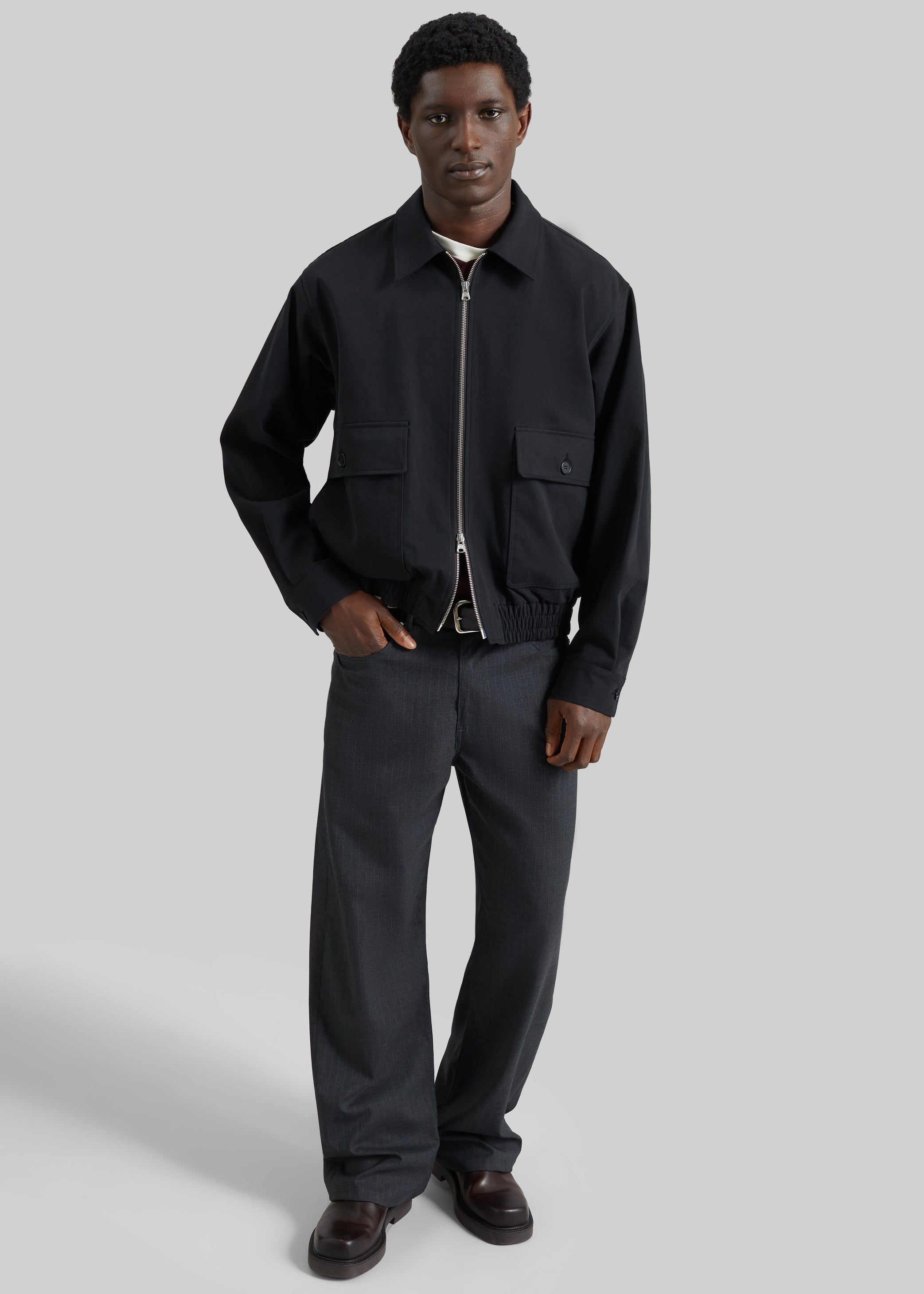 Shop the look image for Trieste Straight Pants - Charcoal Pinstripe