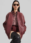 Troye Faux Leather Bomber Jacket - Burgundy