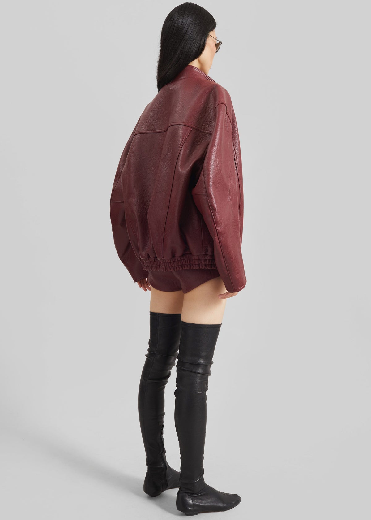 Troye Faux Leather Bomber Jacket - Burgundy - 7
