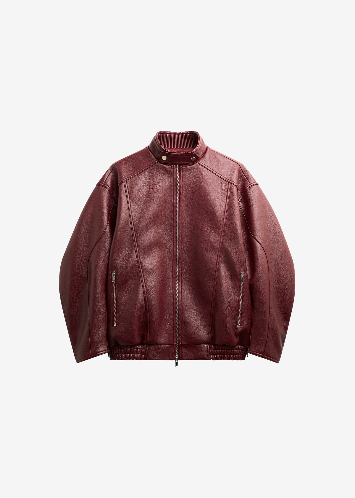Troye Faux Leather Bomber Jacket - Burgundy - 9