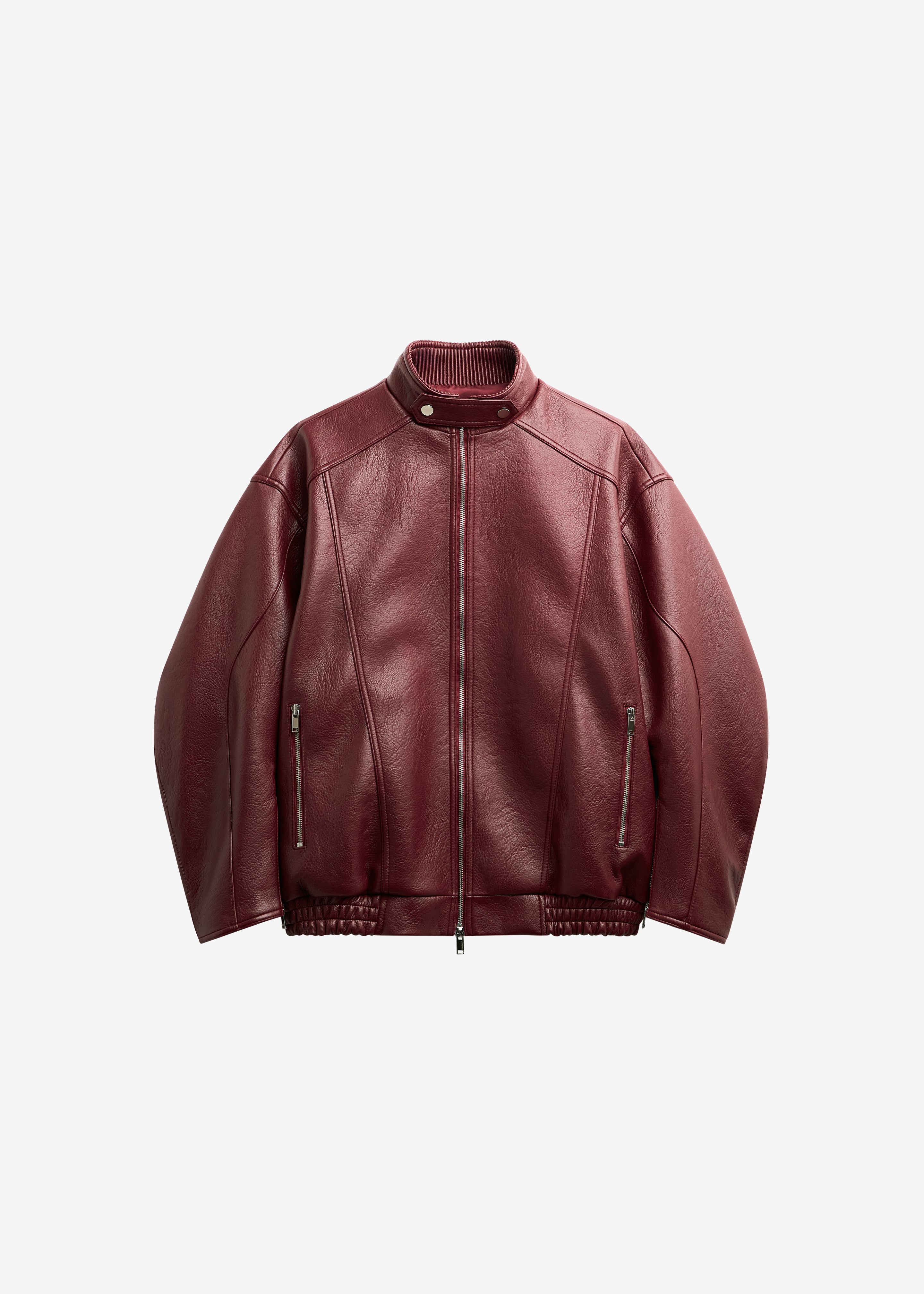Troye Faux Leather Bomber Jacket - Burgundy - 9