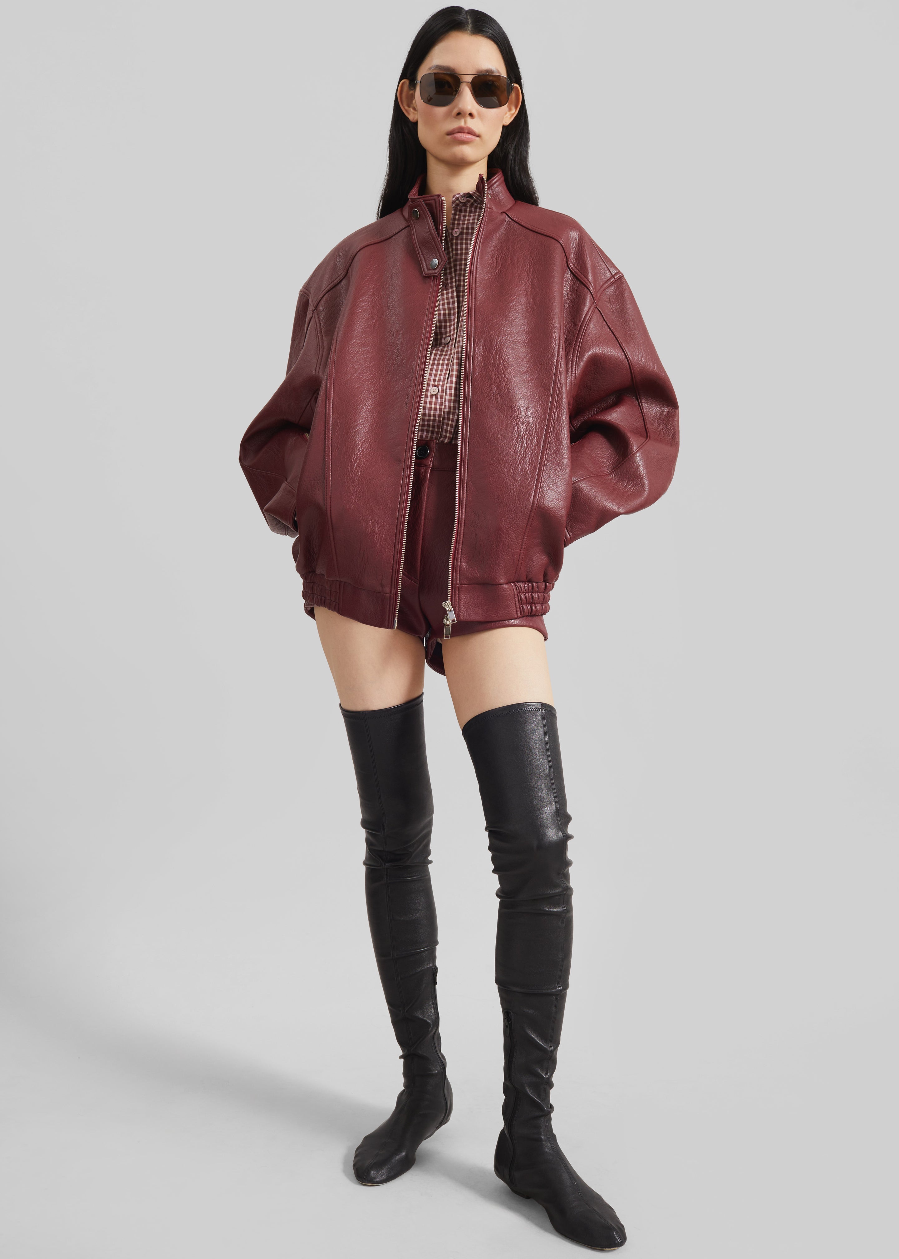 Troye Faux Leather Hot Pants - Burgundy - 6