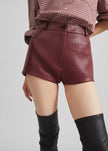 Troye Faux Leather Hot Pants - Burgundy