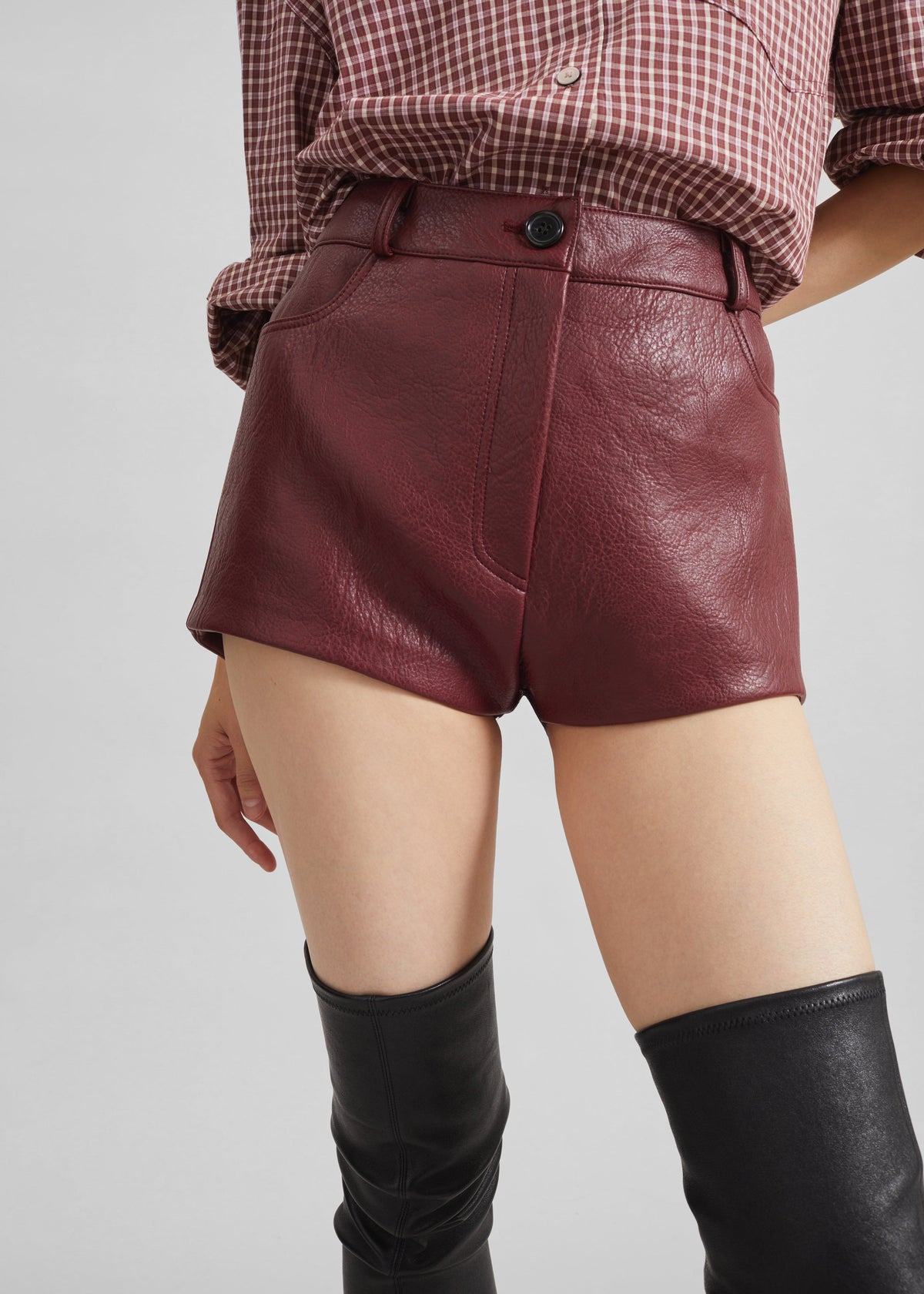 Troye Faux Leather Hot Pants - Burgundy - 1
