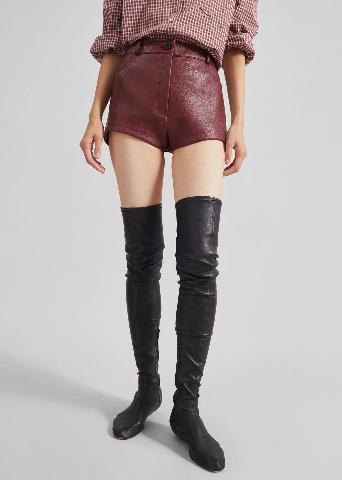 Troye Faux Leather Hot Pants - Burgundy - 4