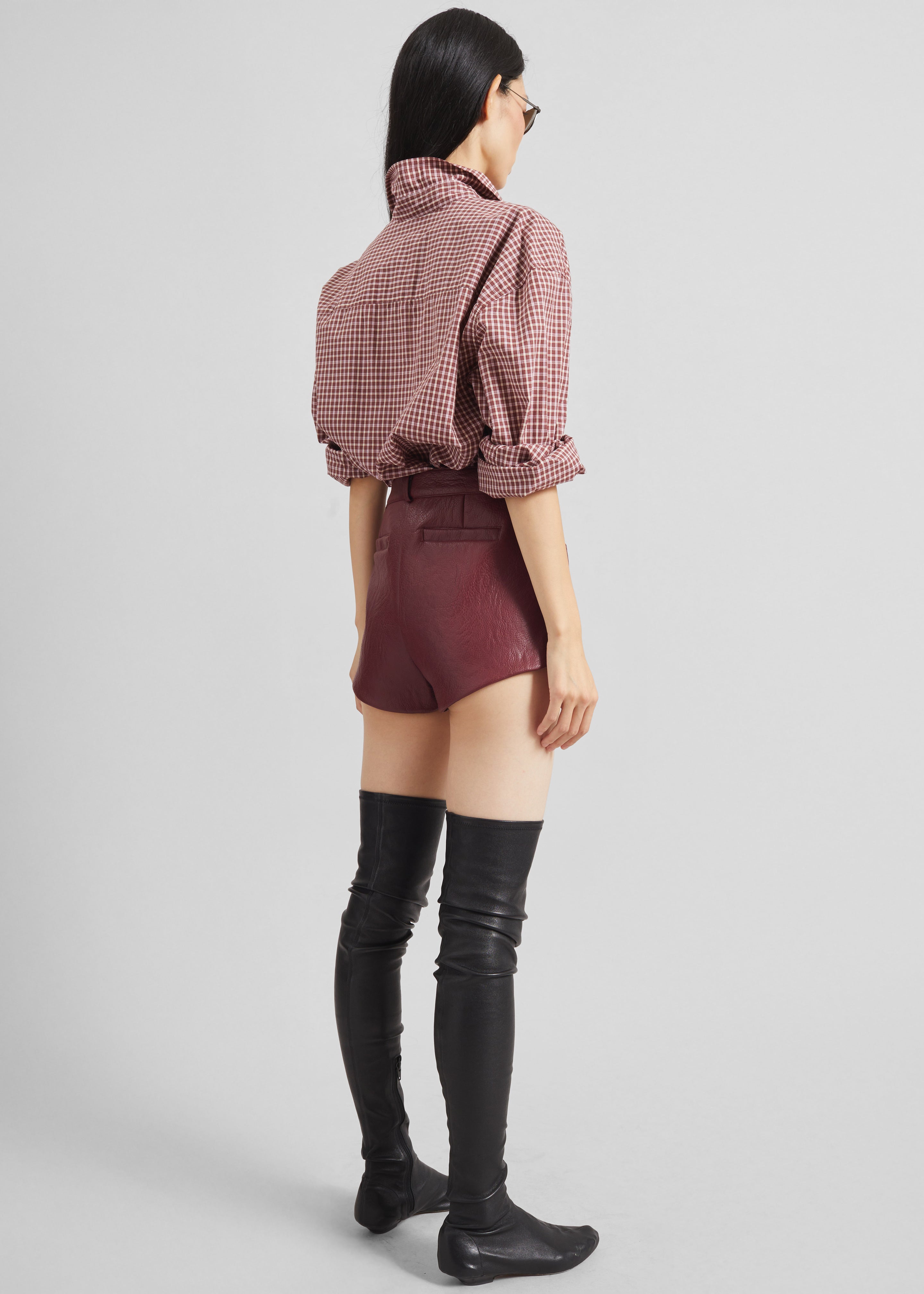 Troye Faux Leather Hot Pants - Burgundy - 7