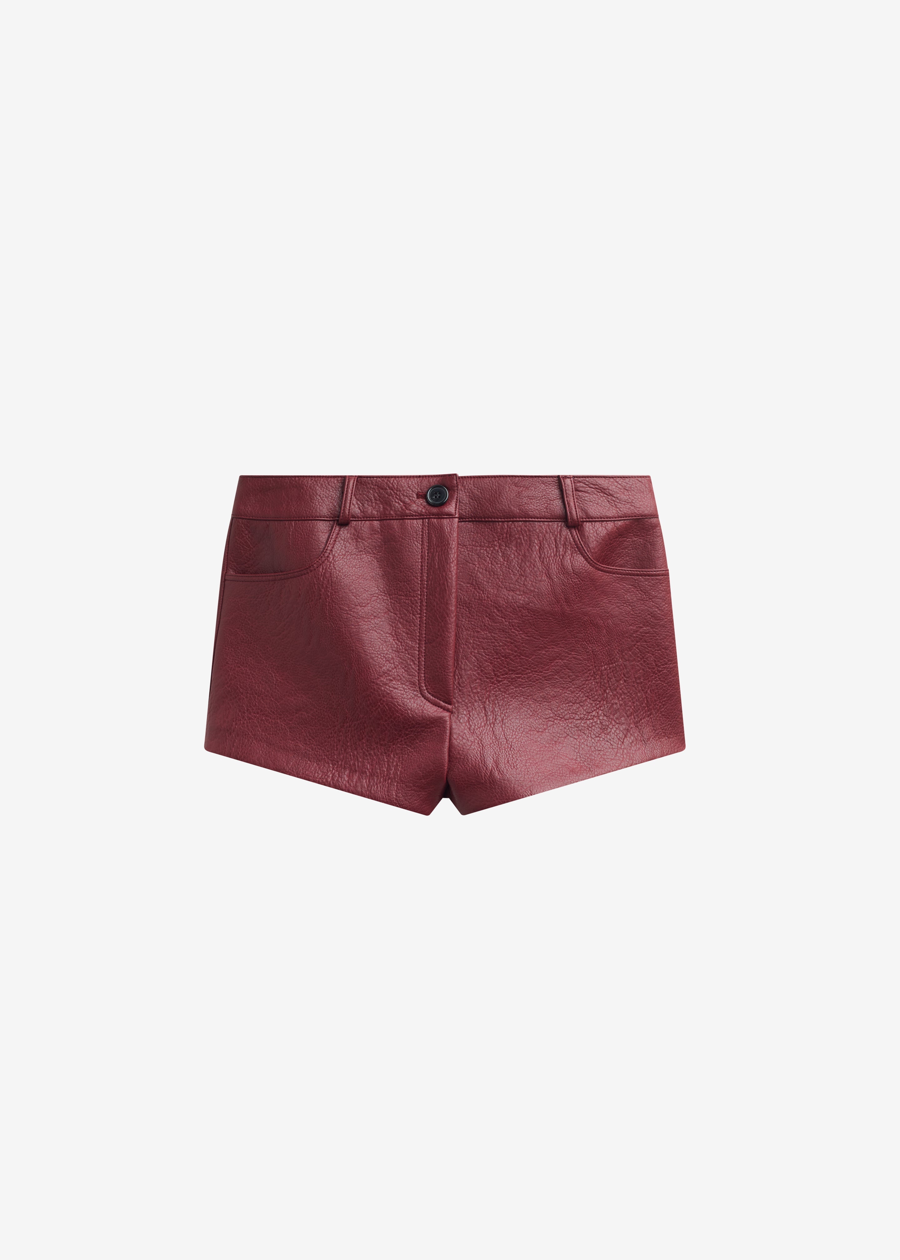 Troye Faux Leather Hot Pants - Burgundy - 8