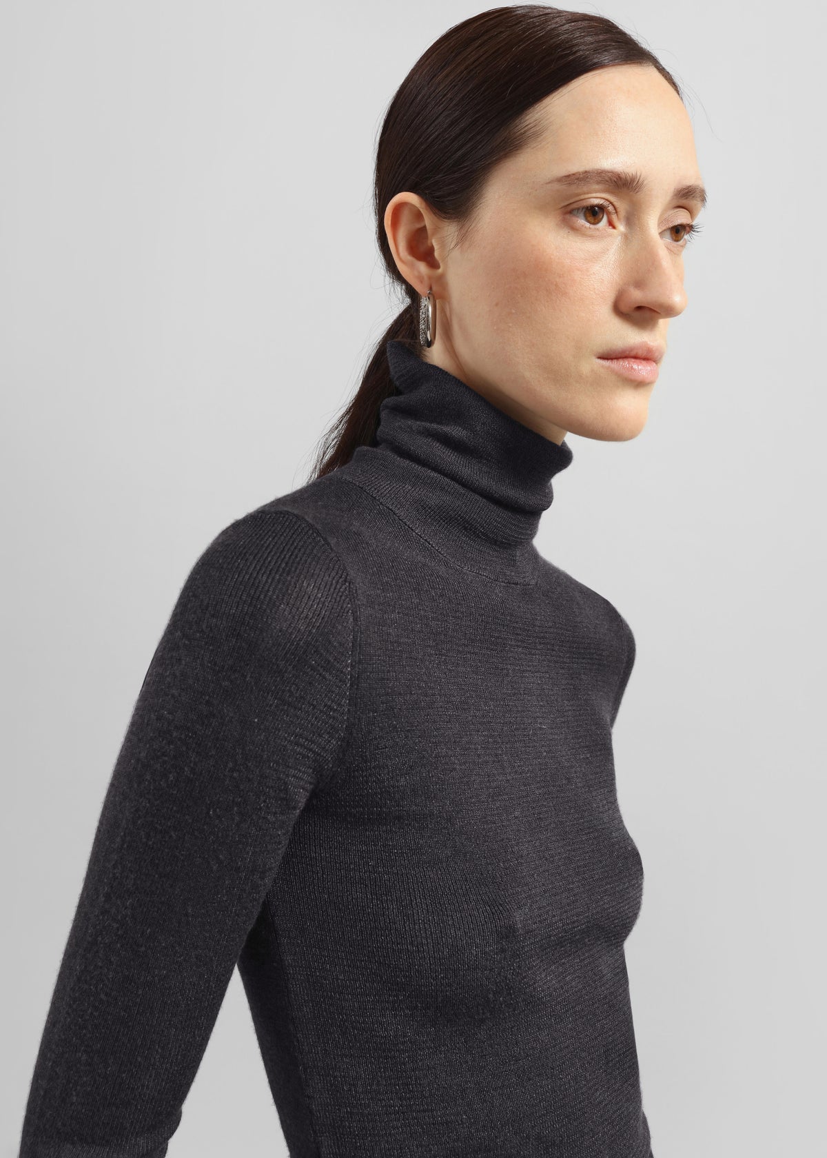 Utica Thin Turtleneck Sweater - Dark Grey Melange - 1