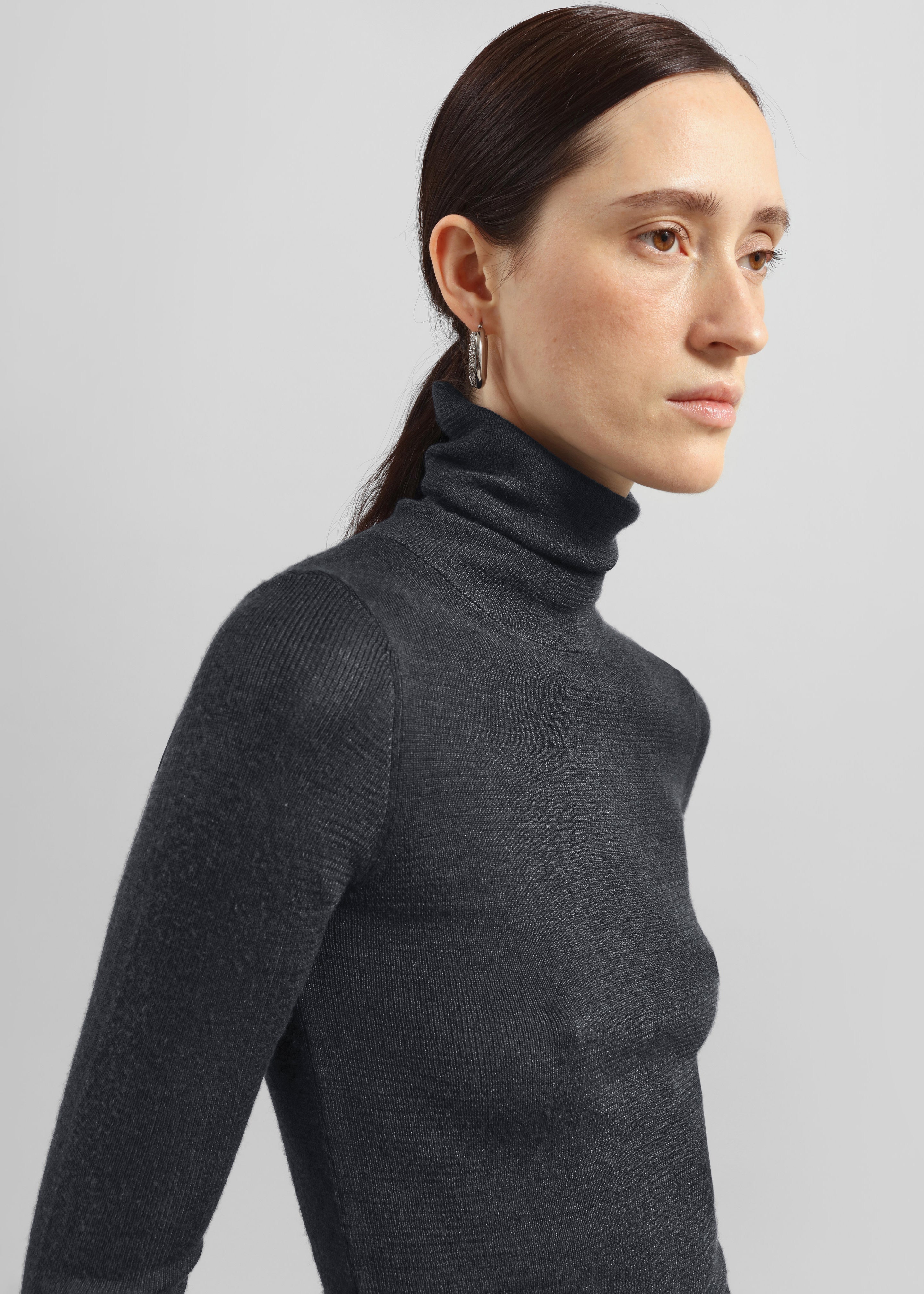 Utica Thin Turtleneck Sweater - Dark Grey Melange - 4