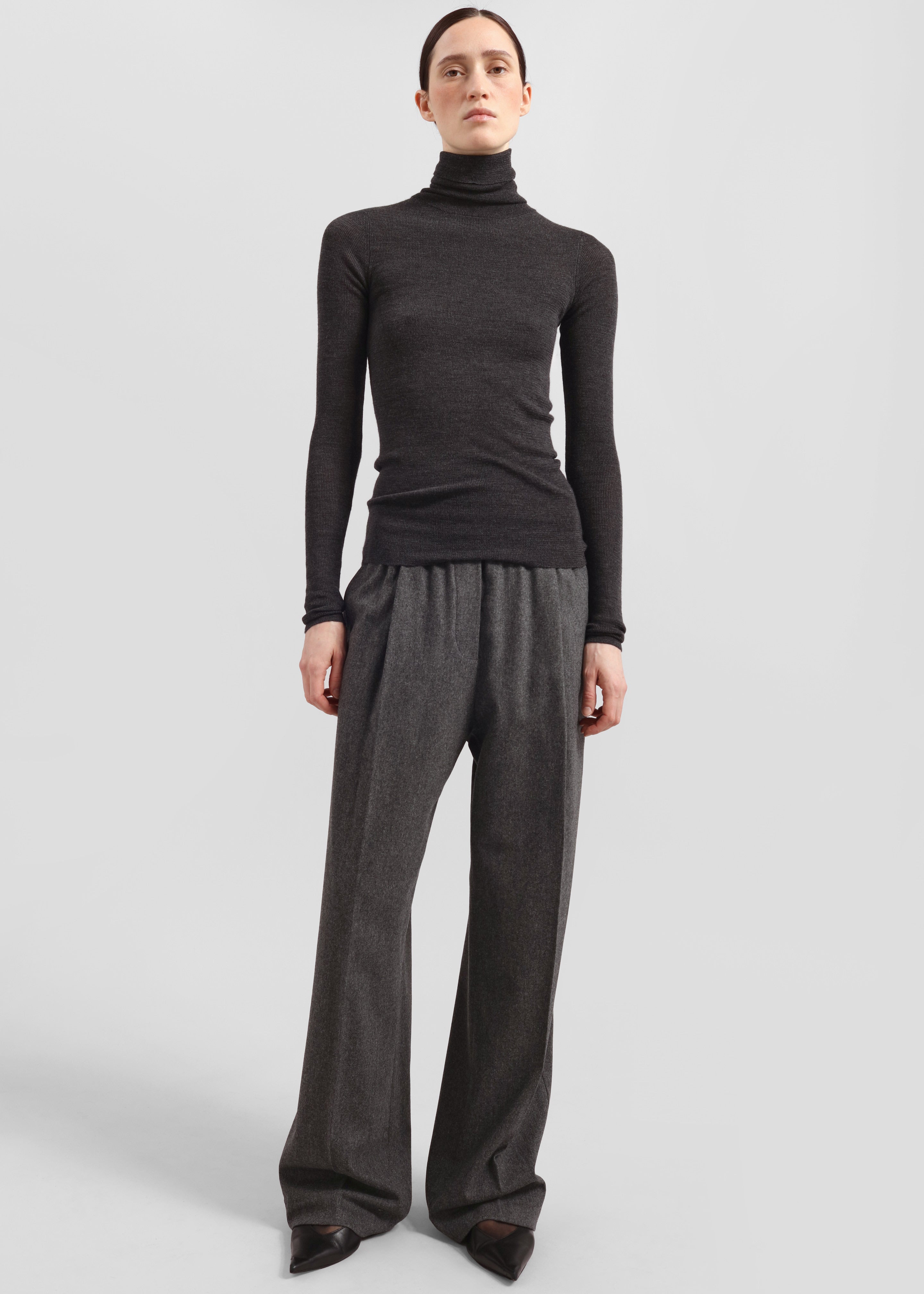 Utica Thin Turtleneck Sweater - Dark Grey Melange - 3