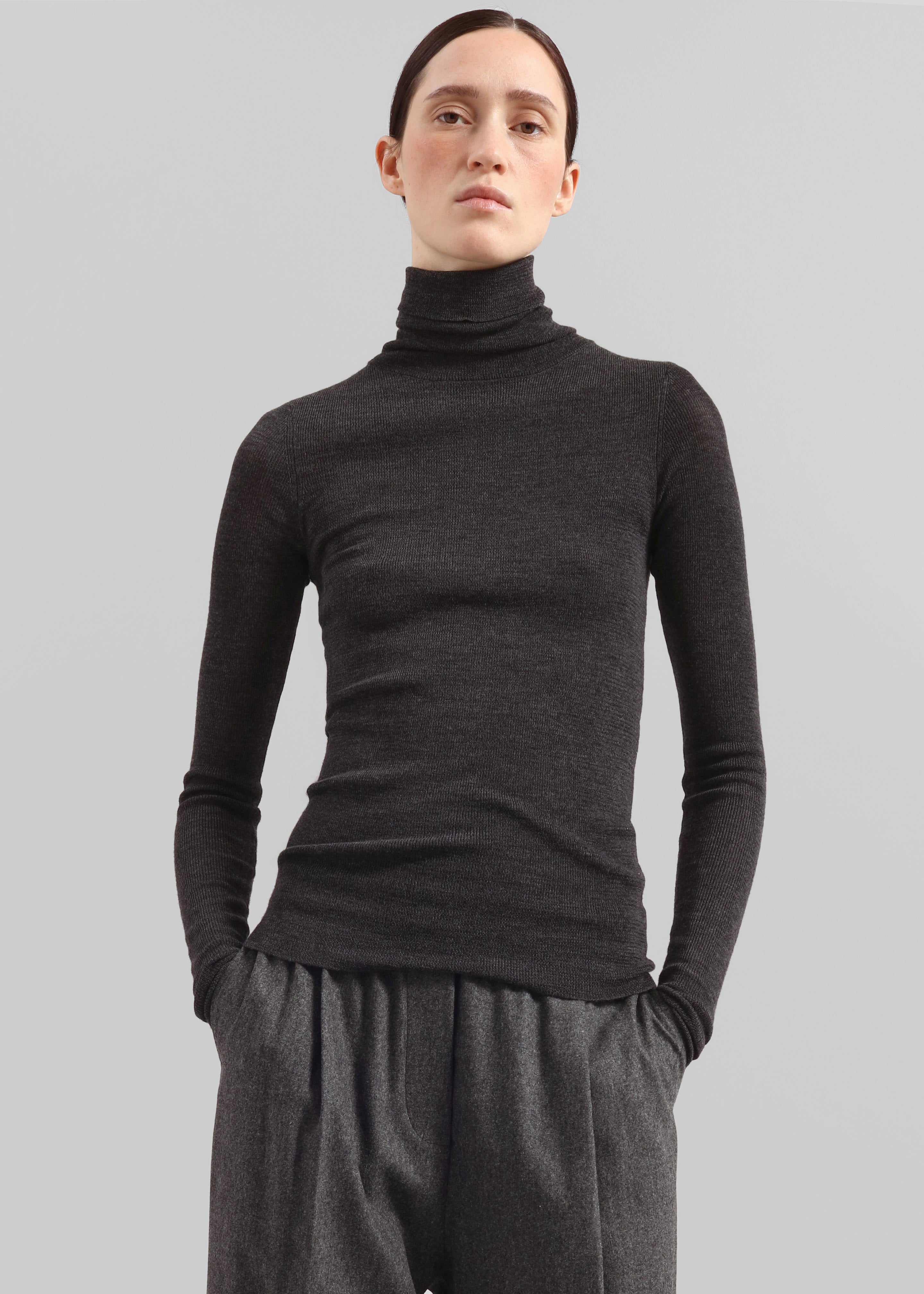 Utica Thin Turtleneck Sweater - Dark Grey Melange - 4