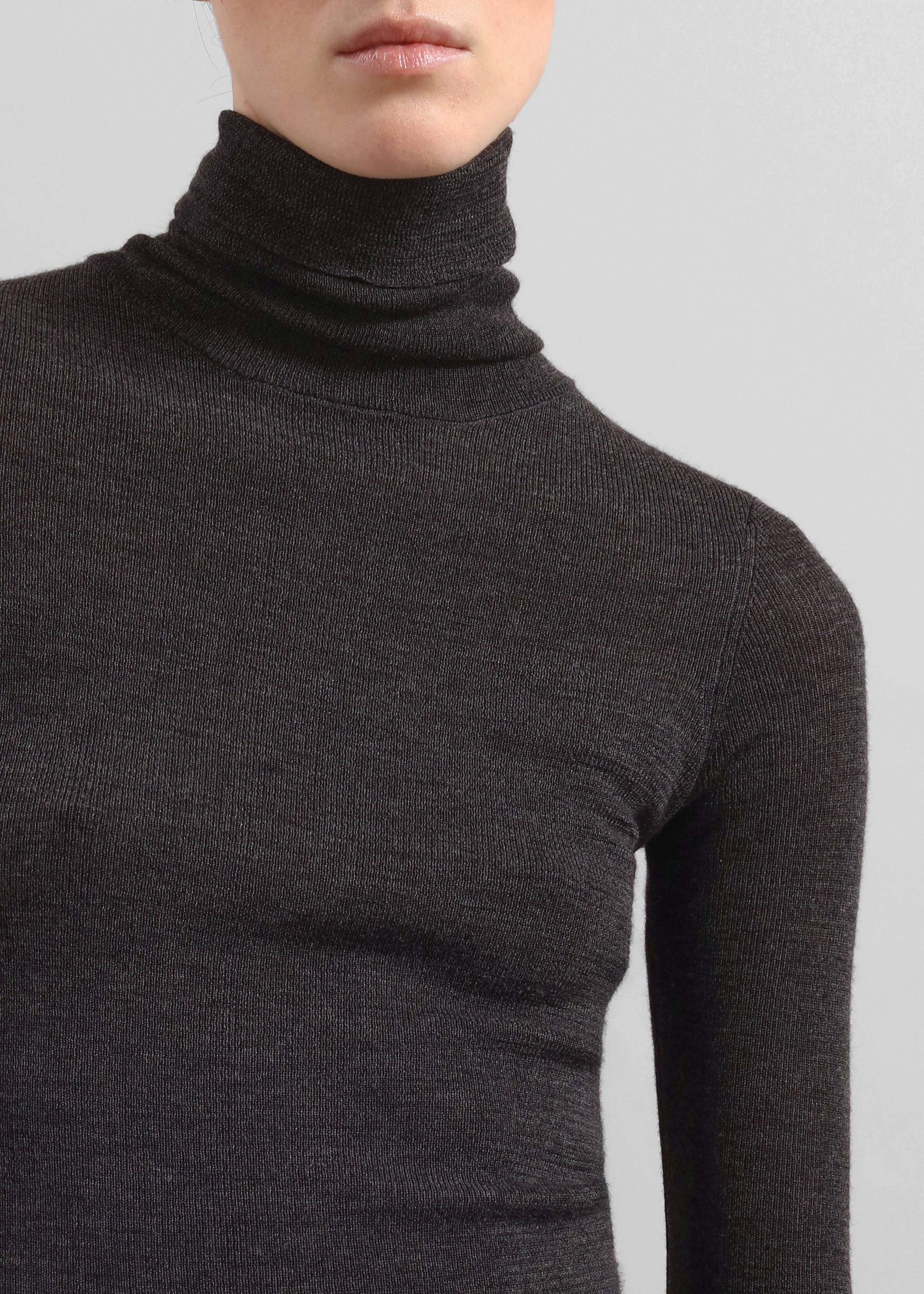 Utica Thin Turtleneck Sweater - Dark Grey Melange - 5