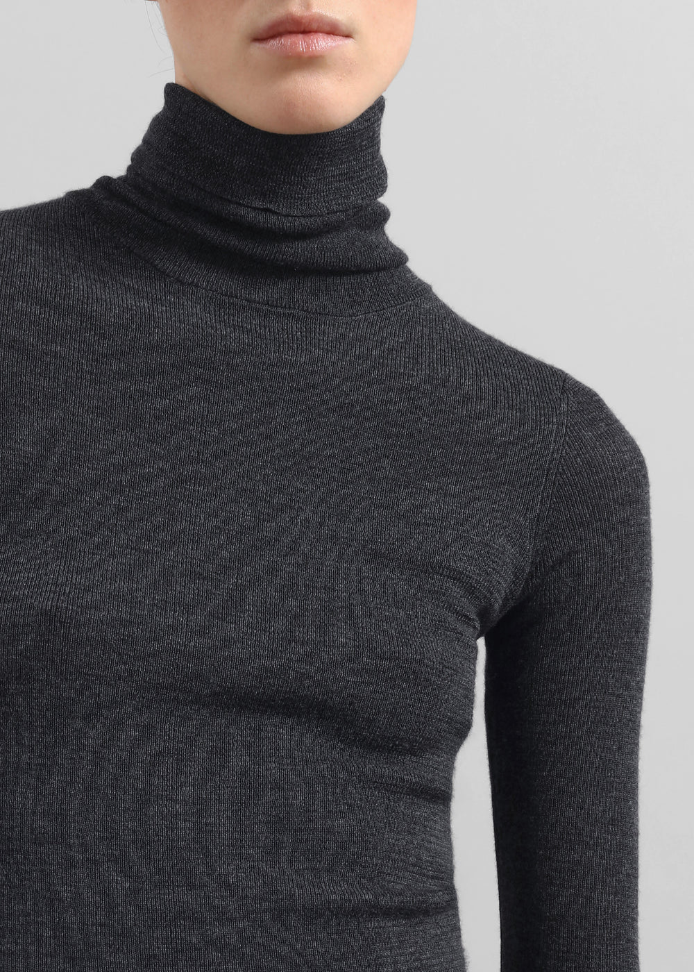 Utica Thin Turtleneck Sweater - Dark Grey Melange - 1