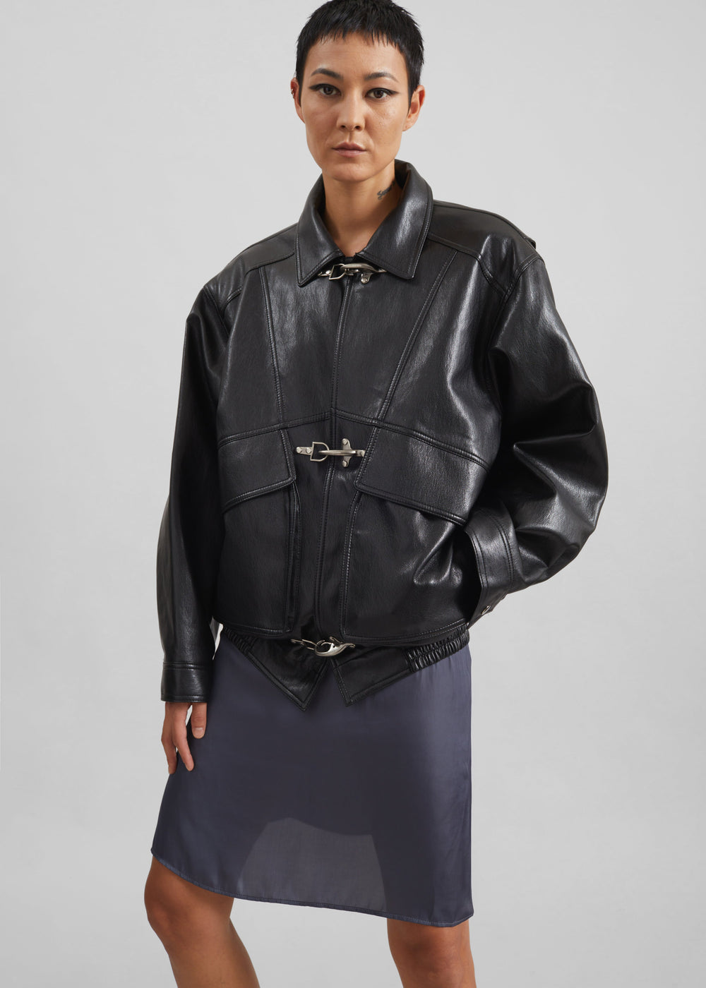 Utrecht Faux Leather Buckle Jacket - Black - 1