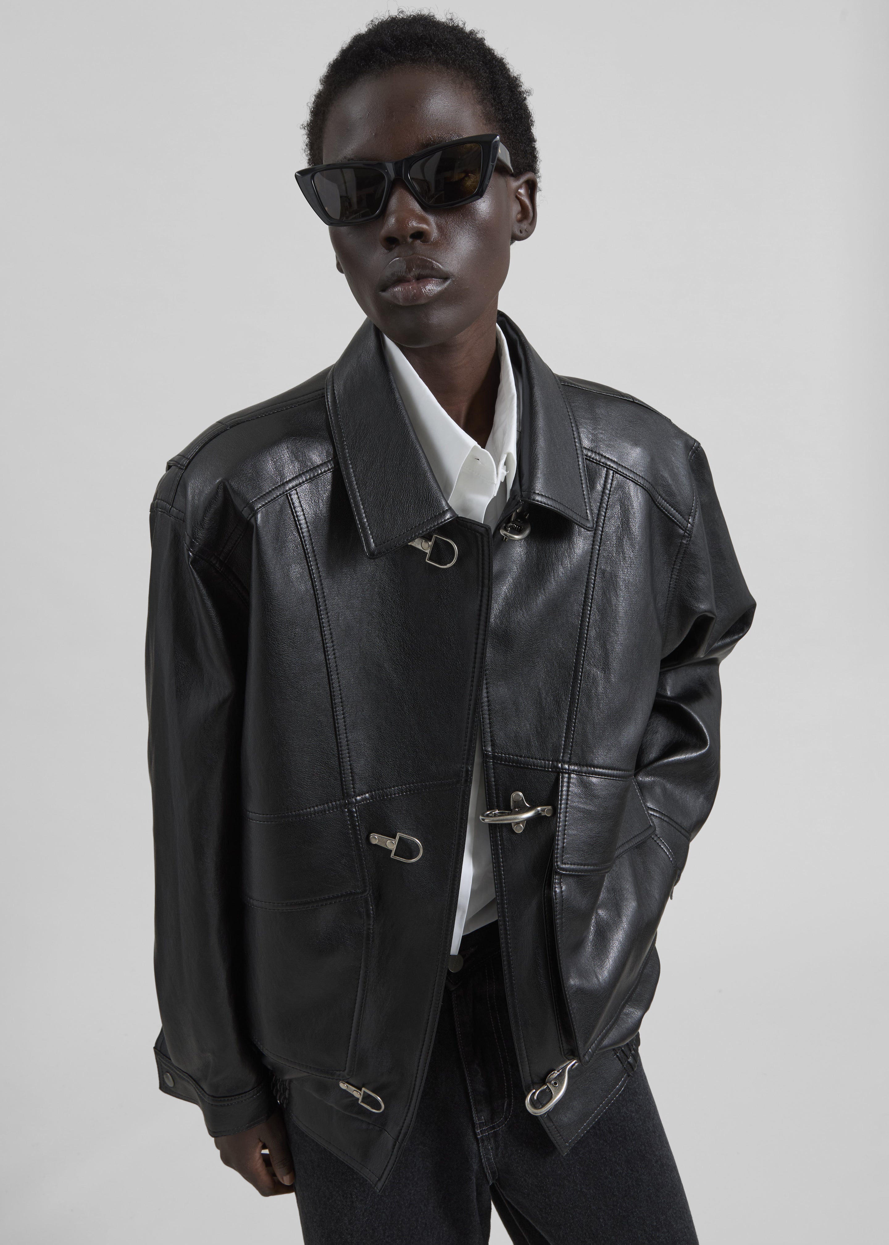 Utrecht Faux Leather Buckle Jacket - Black - 8