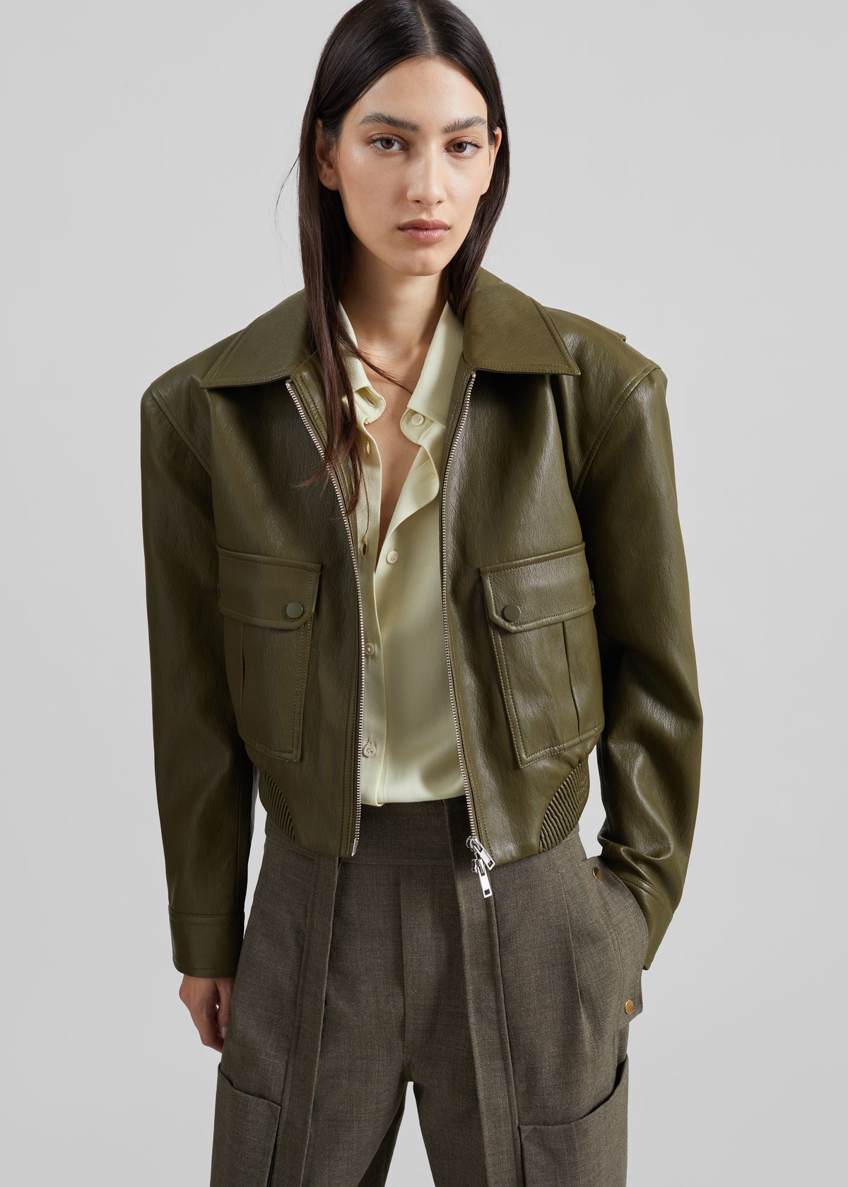 Giacca Val imbottita in pelle sintetica - Verde militare
