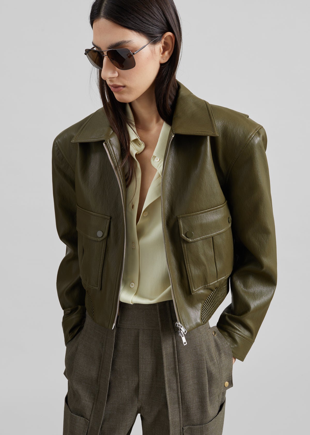 Giacca Val imbottita in pelle sintetica - Verde militare