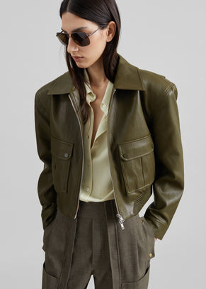 Giacca Val imbottita in pelle sintetica - Verde militare