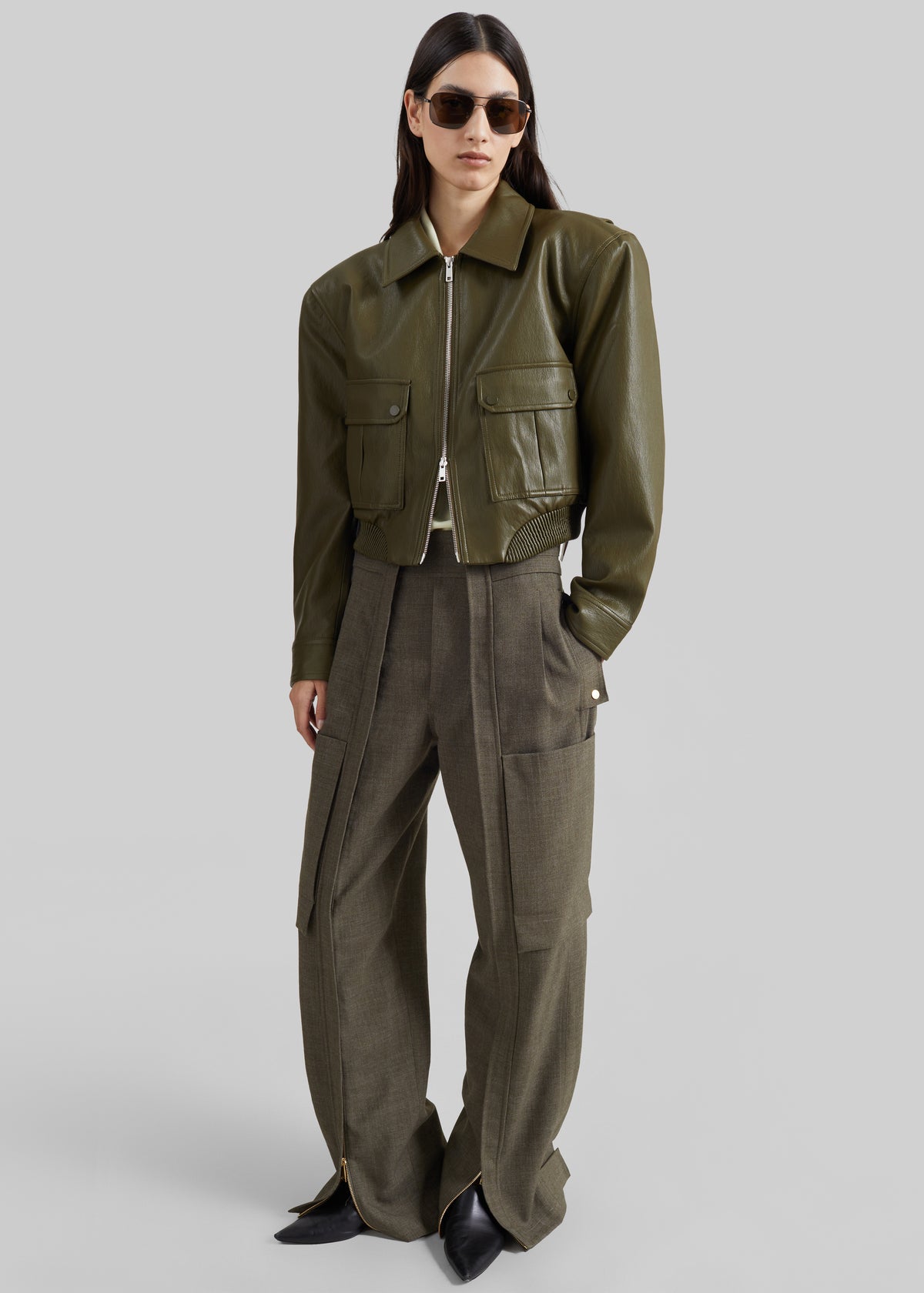 Giacca Val imbottita in pelle sintetica - Verde militare