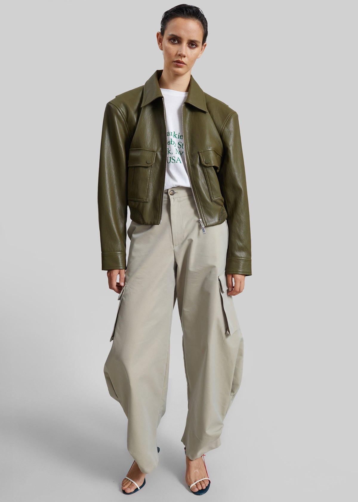 Val Faux Leather Padded Jacket - Army Green - 2