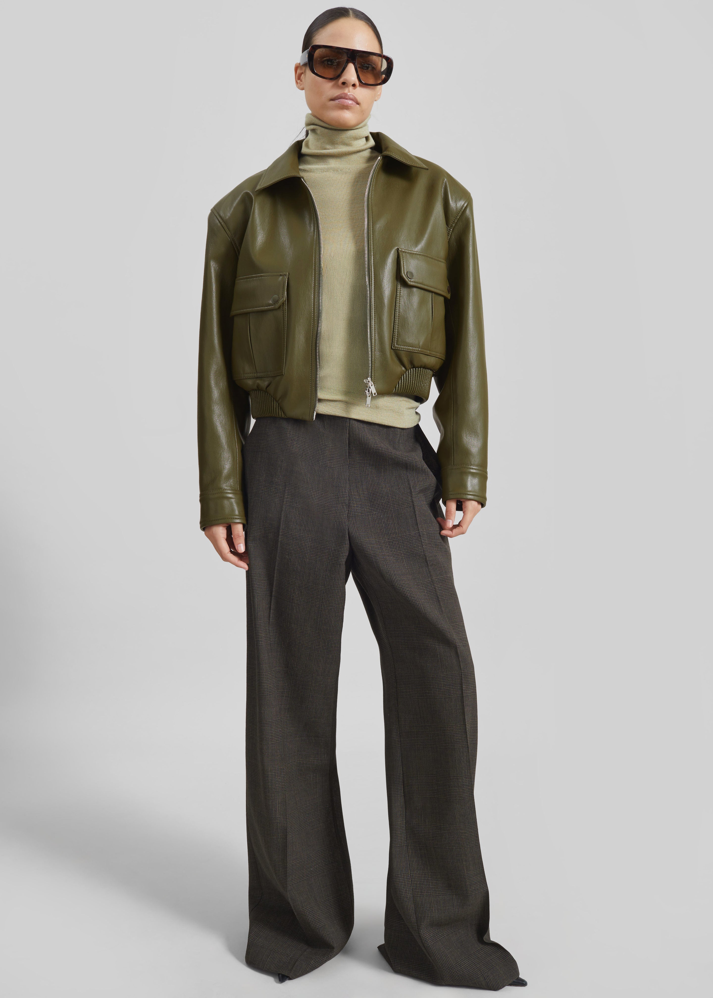Val Faux Leather Padded Jacket - Army Green - 4