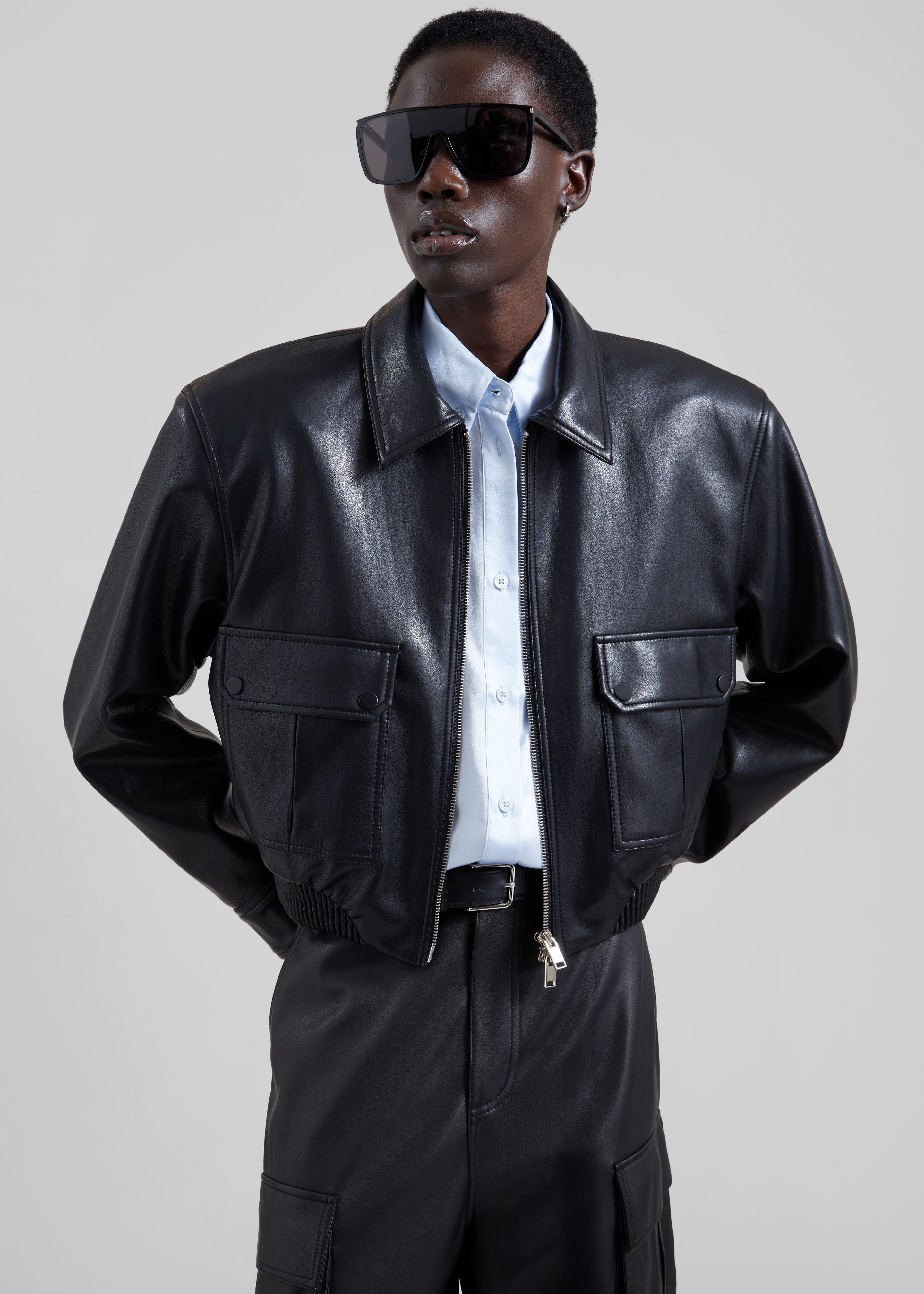 Val Faux Leather Padded Jacket - Black - 2