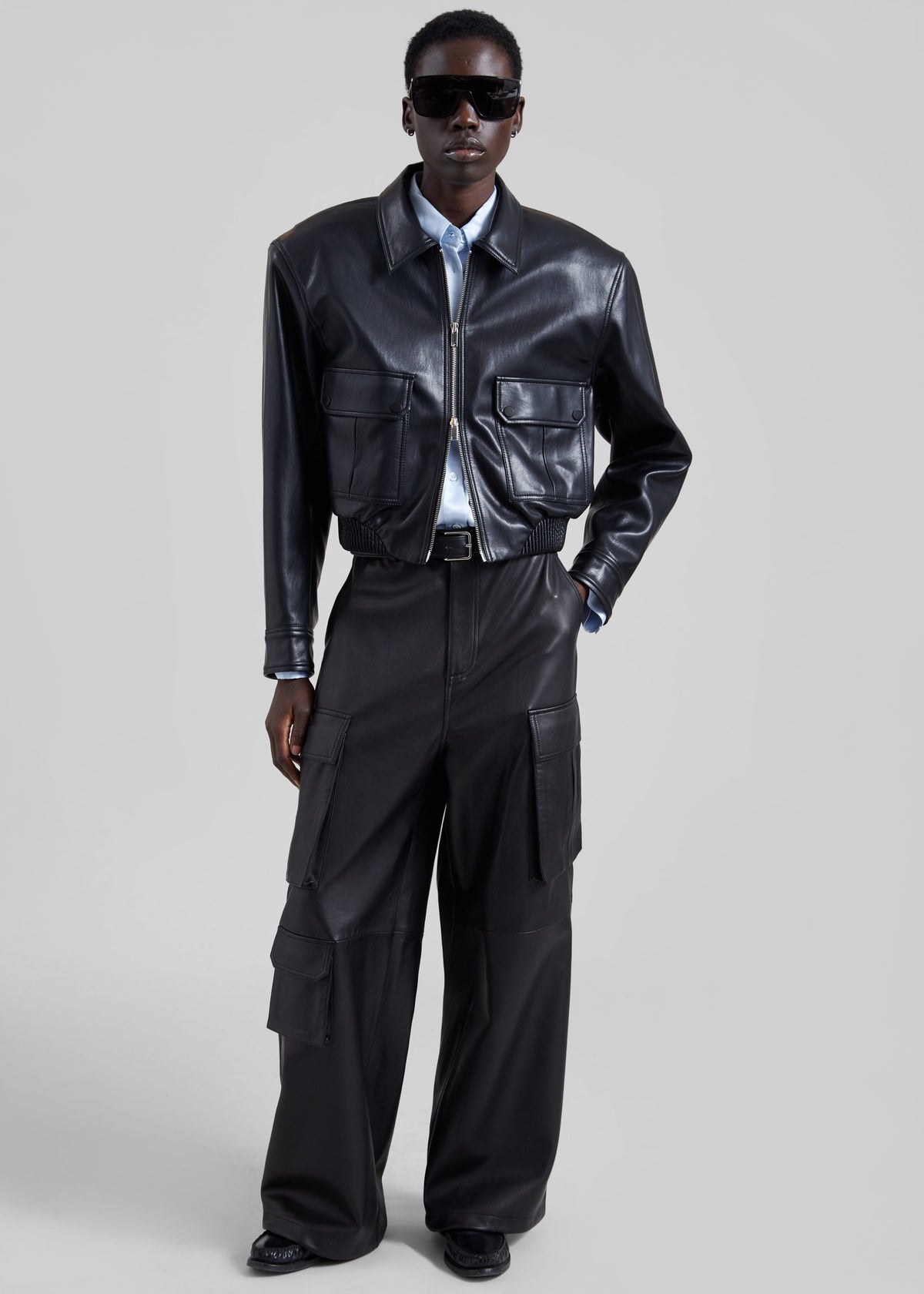 Val Faux Leather Padded Jacket - Black - 1