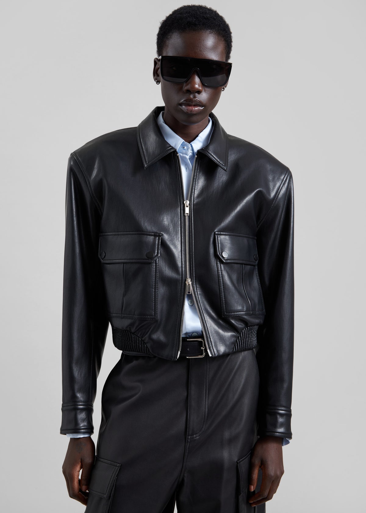 Val Faux Leather Padded Jacket - Black