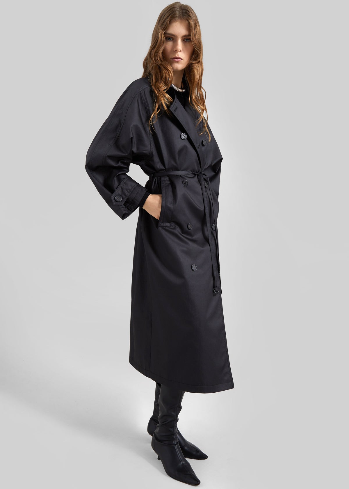 Valence Textured Trench Coat - Black - 4