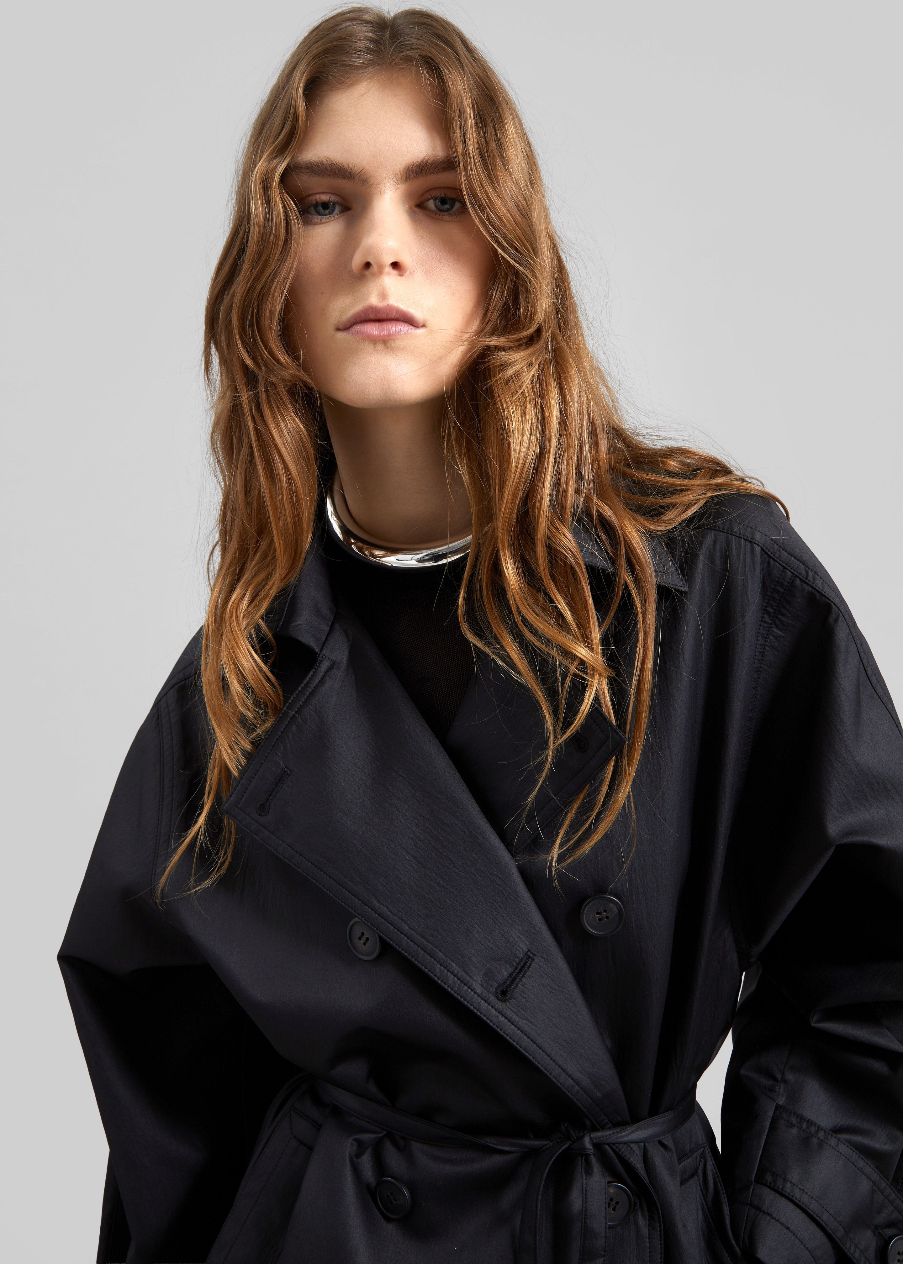 Valence Textured Trench Coat - Black - 3