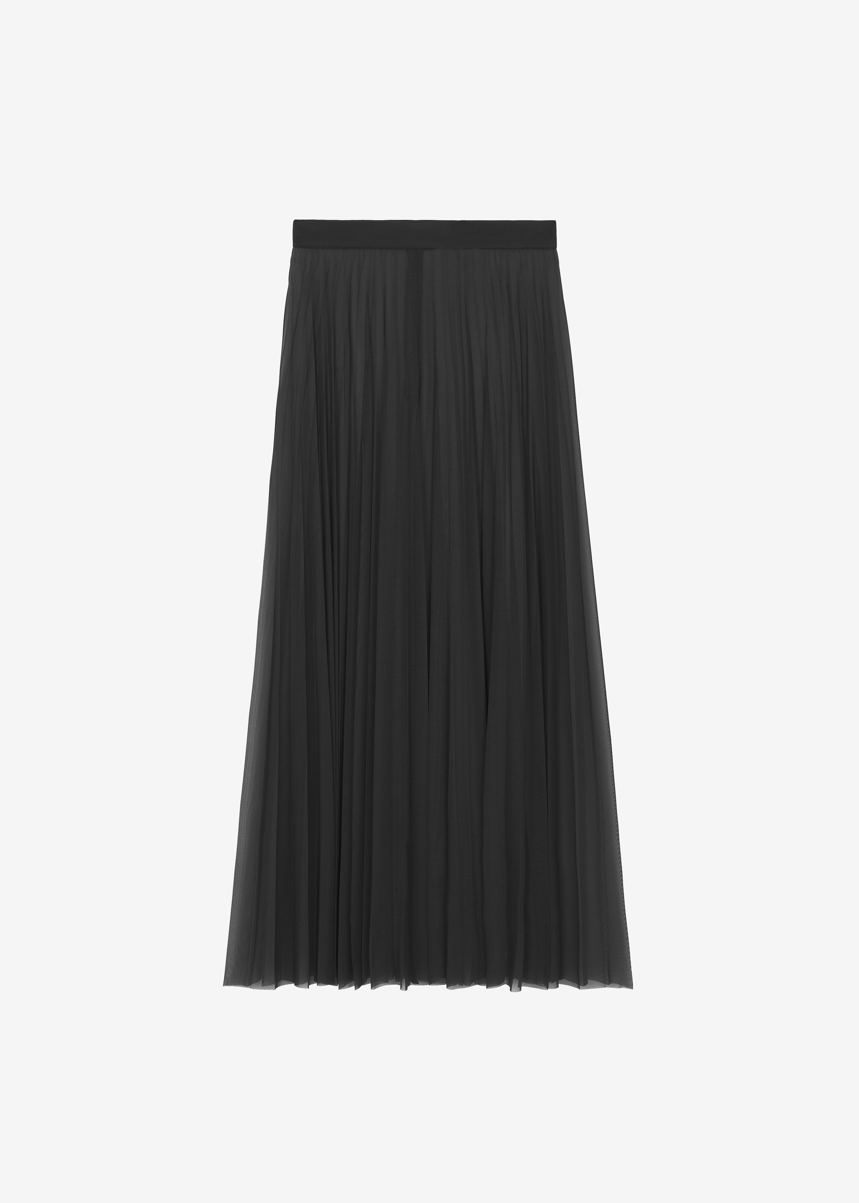 Vallen Pleated Mesh Maxi Skirt - Black - 12