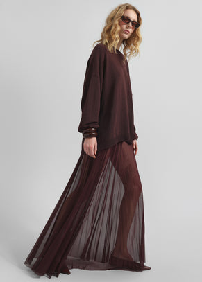 Vallen Pleated Mesh Maxi Skirt - Burgundy