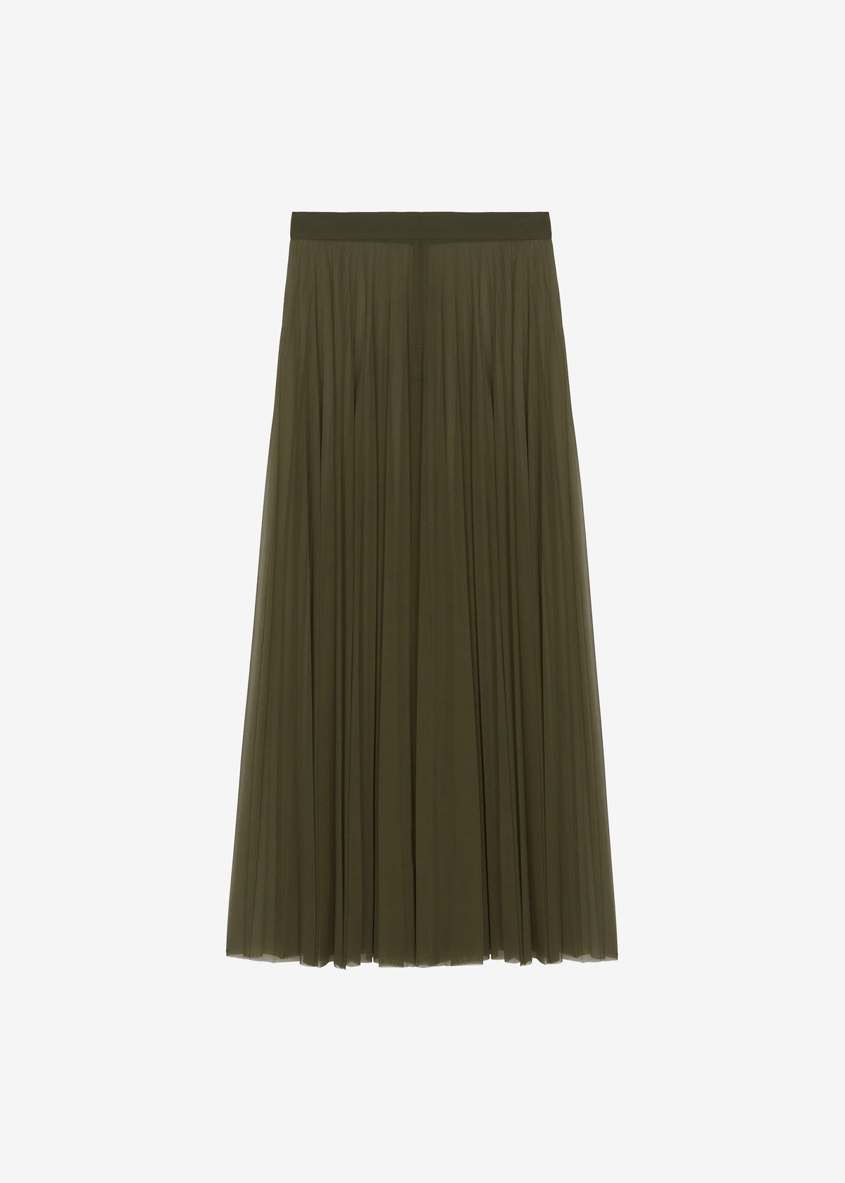 Vallen Pleated Mesh Maxi Skirt - Khaki - 12